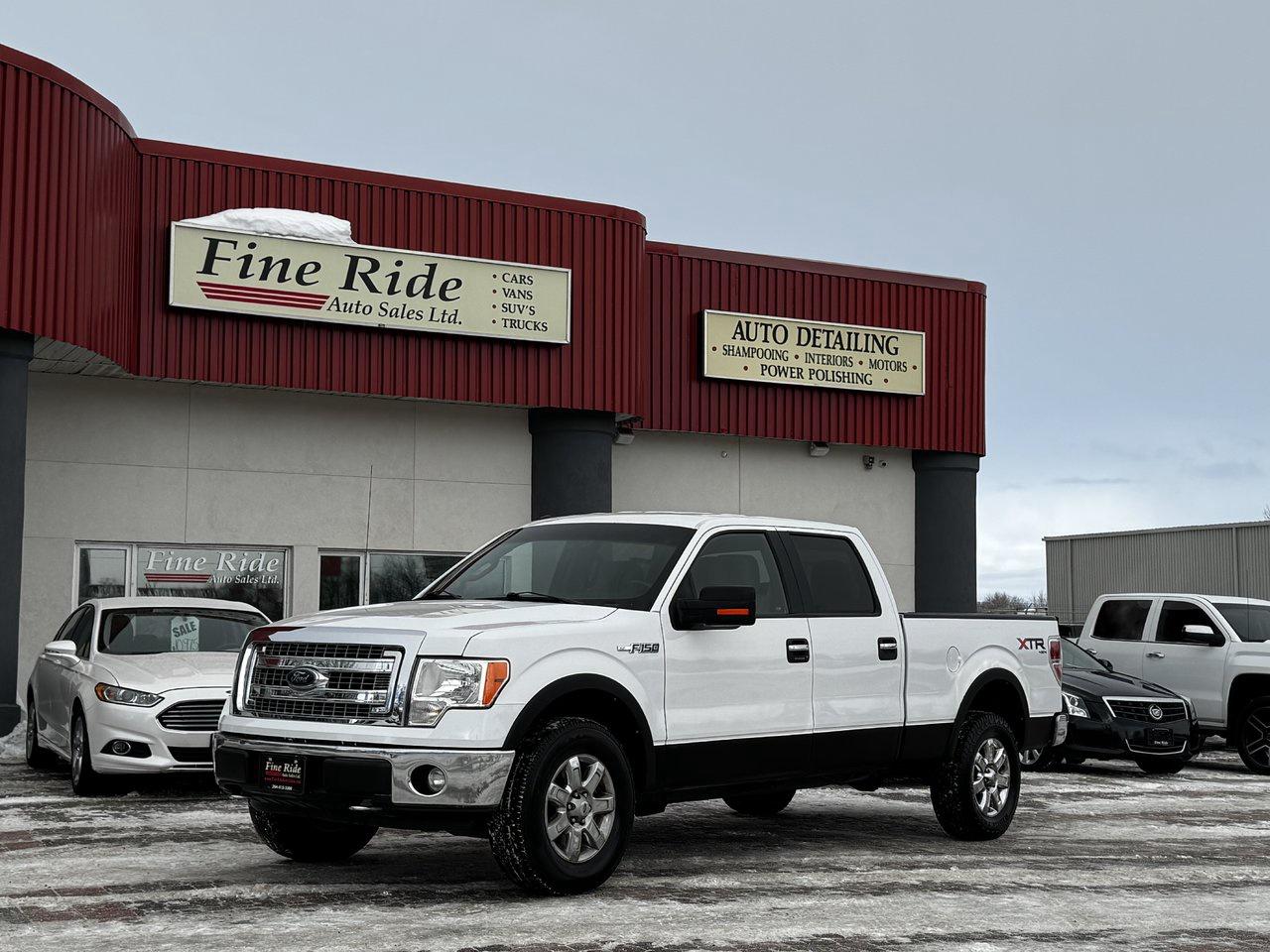 <p>2014 Ford F-150 XLT Super Crew 4X4</p><p>5.0LTR V8<br>A/C<br>Tilt<br>Cruise<br>Power windows<br>Power locks<br>Power mirrors<br>Power seat (drivers)<br>6 passengers<br>245,000kms<br>AM/FM radio<br>SYNC by Microsoft  /  Bluetooth<br>Front & rear chrome bumpers<br>18 chrome wheels<br>6.5ft box<br>Fog lights<br>Saskatchewan & Manitoba truck!<br>BRAND NEW timing chains, cam phasers & tensioner guides</p><p>GVW: 7,350LBS<br>Gear ratio: 3.55<br>Transmission: 6 speed, 6R80<br>Towing: Approximately 7,500LBS</p><p>$15,975 Safetied<br>Financing and Warranty Available at Fine Ride Auto Sales Ltd<br>www.FineRideAutoSales.ca</p><p>Call: 204-415-3300 or 1-855-854-3300<br>Text: 204-226-1790<br>View in person at: Unit 3-3000 Main Street</p><p>DLR# 4614<br>**Plus applicable taxes**</p><p></p><p><span style=color:#000000;><span style=font-family:book antiqua, palatino, serif;font-size:14pt;>Monday                9am to 6pm</span></span><br><span style=color:#000000;><span style=font-family:book antiqua, palatino, serif;font-size:14pt;>Tuesday               9am to 6pm</span></span><br><span style=color:#000000;><span style=font-family:book antiqua, palatino, serif;font-size:14pt;>Wednesday               9am to 6pm</span></span><br><span style=color:#000000;><span style=font-family:book antiqua, palatino, serif;font-size:14pt;>Thursday                9am to 6pm</span></span><br><span style=color:#000000;><span style=font-family:book antiqua, palatino, serif;font-size:14pt;>Friday                9am to 5pm</span></span><br><span style=color:#000000;><span style=font-family:book antiqua, palatino, serif;font-size:14pt;>Saturday                             10am to 2pm</span></span><br><span style=color:#000000;><span style=font-family:book antiqua, palatino, serif;font-size:14pt;>Sunday                    CLOSED</span></span></p>