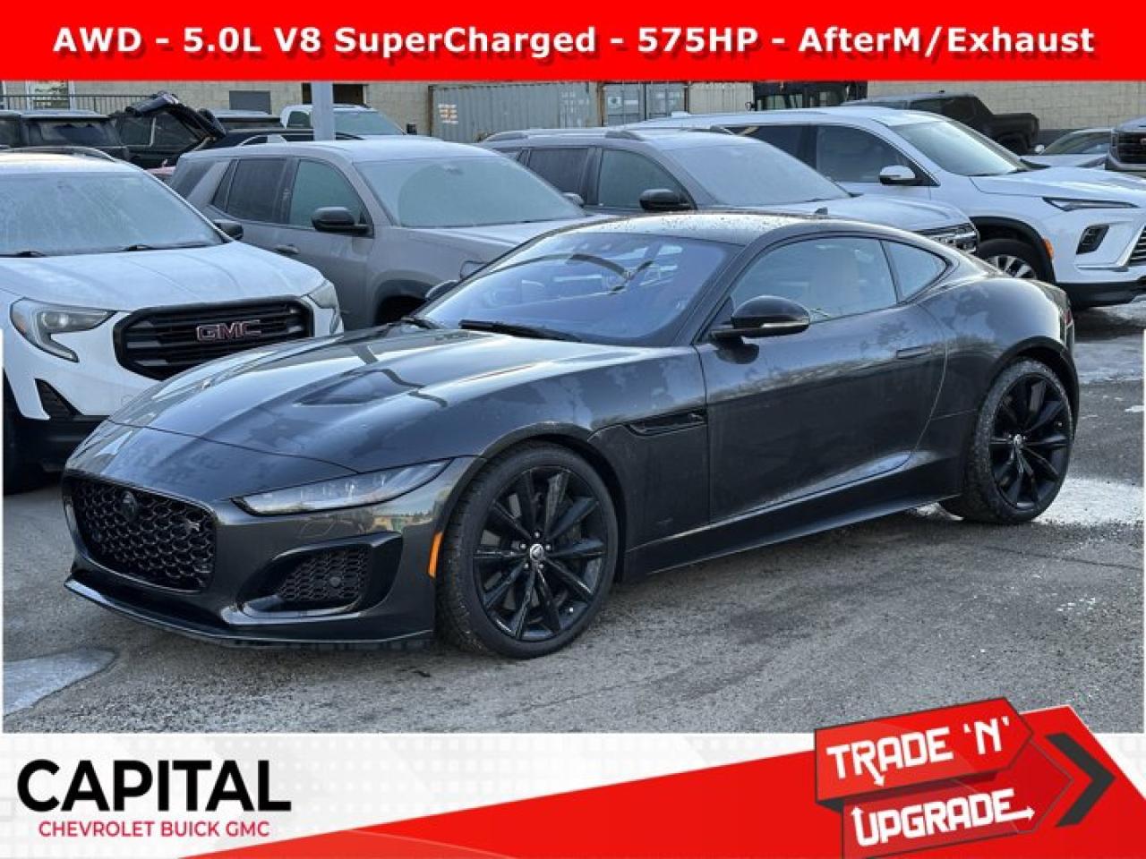 Recent Arrival!Ask for the Internet Department for more information or book your test drive today! Call 403-256-4960 for fast answers at your fingertips! Disclaimer: All prices are plus taxes. See dealer for details. AMVIC Licensed Dealer # B2020028.2024 F-TYPE 8-Speed Automatic AWD F-TYPE P575 R75, 5.0L V8 Supercharged, AWD, 10 Speakers, Adaptive suspension, Exterior Parking Camera Rear, Heated front seats, Ventilated front seats, Wheels: 20 Style 1066 10 Spoke Gloss Black Diamond.