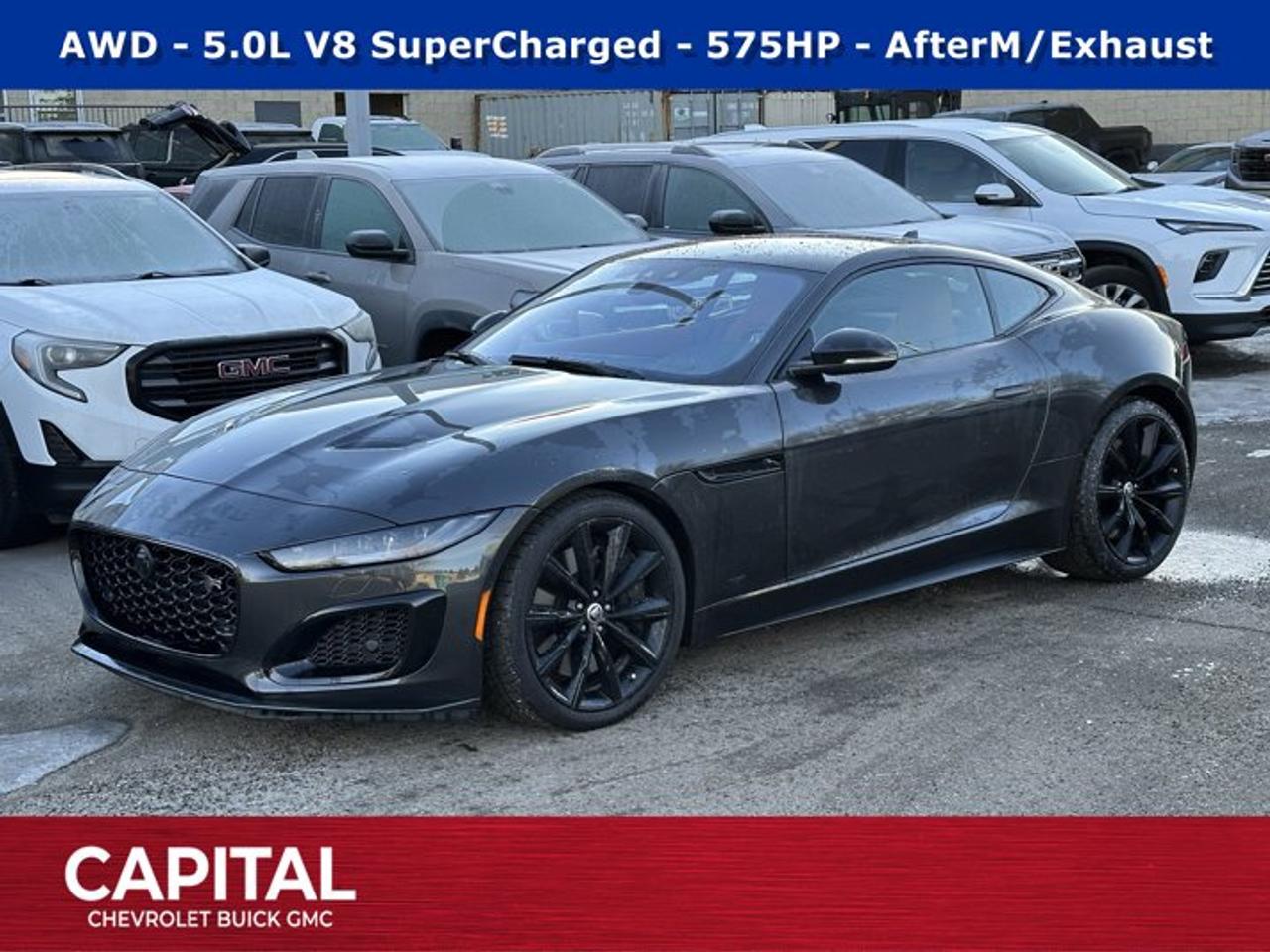 Recent Arrival!Ask for the Internet Department for more information or book your test drive today! Call 403-256-4960 for fast answers at your fingertips! Disclaimer: All prices are plus taxes. See dealer for details. AMVIC Licensed Dealer # B2020028.2024 F-TYPE 8-Speed Automatic AWD F-TYPE P575 R75, 5.0L V8 Supercharged, AWD, 10 Speakers, Adaptive suspension, Exterior Parking Camera Rear, Heated front seats, Ventilated front seats, Wheels: 20 Style 1066 10 Spoke Gloss Black Diamond.