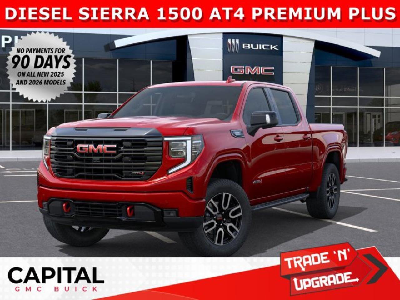 Dont miss out on this limited production Sierra 1500 AT4 DIESEL! Fully Equipped with the Premium Plus Package, Technology Package, Heated and Cooled Bucket Seats, Heated Rear Seats, Heated Steering, 360 CAM, 15 Heads-up Display, Rear Streaming Camera Mirror, Body Color Wheel Arch Moldings, Power Sunroof, Wireless Charger, Dual Exhaust, 2 Inch Factory Lift and so much more... This rare truck can be yours, so CALL NOWAsk for the Internet Department for more information or book your test drive today! Text 825-445-0521 for fast answers at your fingertips!AMVIC Licensed Dealer - Licence Number B1044900Disclaimer: All prices are plus taxes and include all cash credits and loyalties. See dealer for details. AMVIC Licensed Dealer # B1044900