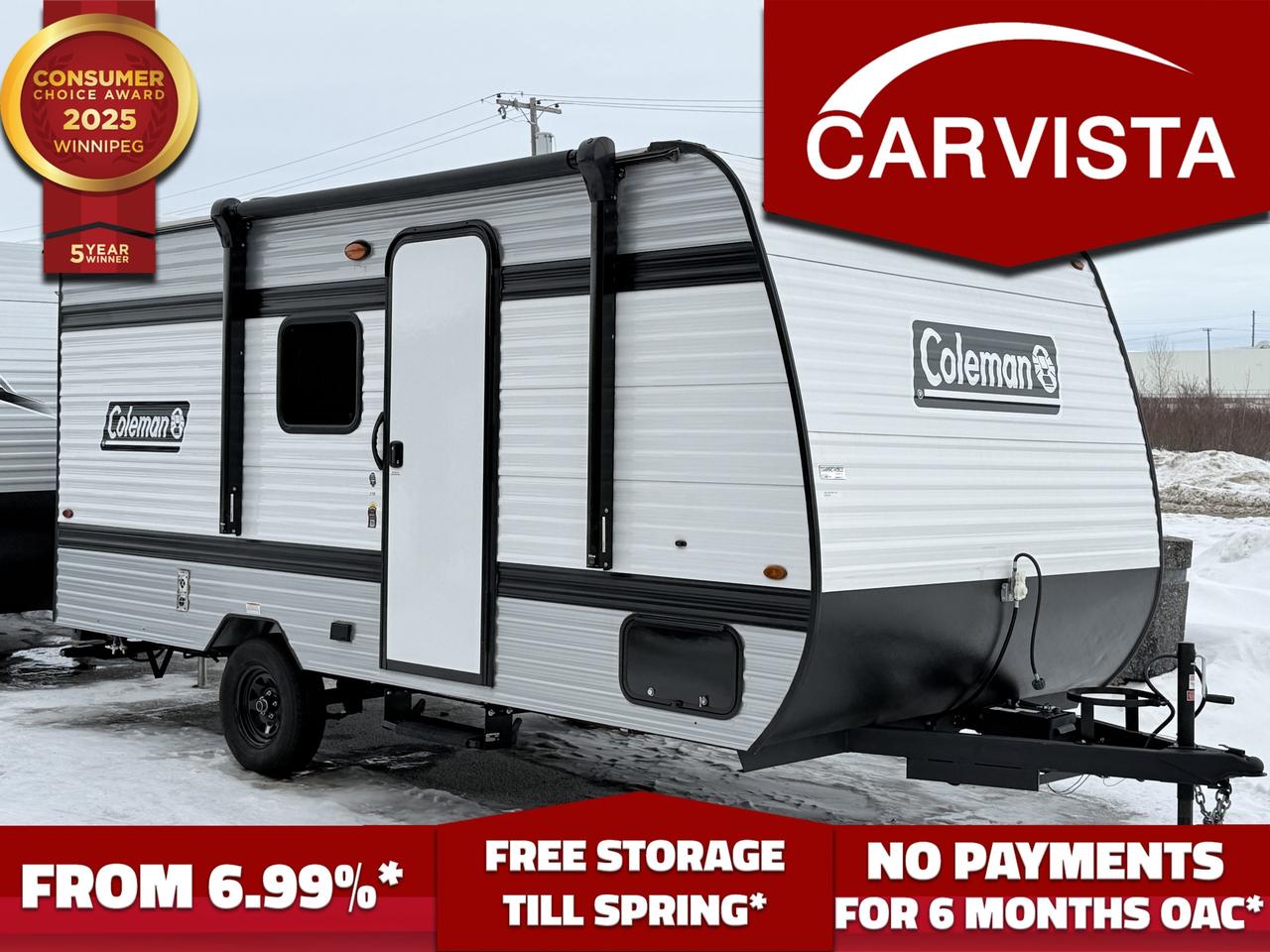 2025 Coleman 17B &mdash; Specifications

Weights & measures

Length: 20 2"

Exterior height: 9 9"

Shipping weight: 3,160 lbs

Hitch weight: 398 lbs

Cargo carrying capacity (CCC):810 lbs

GVWR: 3990 lbs

Tire size: ST215/75R14D

Capacities

Fresh water: 21 gal

Grey water: 34 gal

Black water: 34 gal

Propane: 1 x 20 lb tank

Sleeping & layout

Sleeping capacity: 5

Floorplan: Single axle, non-slide, bunkhouse

Beds: Front queen bed (approx. 60" x 74"), rear bunks, dinette converts to a bed

Appliances

Refrigerator: 3.3 cu. ft.



Options / features & highlights 

Family-friendly layout

Rear bunk beds for kids/guests

Front queen sleeping area with bedroom storage

Convertible dinette for an extra sleeper

Kitchen & living

2-burner cooktop

Microwave

Compact, efficient galley with storage for weekend trips

Dinette seating for meals, games, and indoor hangouts

Bathroom

Private toilet & shower room (great for families and campground comfort)

Exterior / camping convenience

Power awning (compact size&mdash;ideal for smaller sites)

Pass-through storage up front for chairs, blocks, hoses, and gear

Friction-hinge entry door

Tinted safety-glass windows

Walkable roof

Backup camera prep

Solar-ready capability (prep)



Description

The 2025 Coleman 17B is the definition of &ldquo;easy camping.&rdquo; It&rsquo;s a compact, lightweight bunkhouse travel trailer that keeps things simple&mdash;no slide-outs to worry about, quick setup at the campsite, and a smart layout that still sleeps the whole crew. Up front you get a comfortable queen bed, while the rear bunks give kids or guests their own dedicated space. The dinette converts when you need that extra sleeping spot, making this a great choice for young families, first-time RVers, or anyone who wants a smaller trailer that still feels complete.

Inside, the galley is set up for real weekends away with a cooktop, microwave, and fridge, plus practical storage for groceries and gear. And the big win for many buyers in this size class: a private bathroom with its own toilet and shower&mdash;no midnight campground runs required.

Outside, you&rsquo;ll appreciate the &ldquo;camp-ready&rdquo; touches like a power awning for instant shade, pass-through storage for the bulky stuff, and modern preps like backup camera and solar-ready capability to future-proof your setup.



Come see why Carvista has been the Consumer Choice Award Winner for 5 consecutive years! 2021, 2022, 2023, 2024 and 2025! Dont play the waiting game, our units are in-stock, no pre-order necessary!! See for yourself why Carvista has won this prestigious award and continues to serve its community. Carvista Approved! Our RVista package includes a complete inspection of your camper that includes general testing of the camper systems! We pride ourselves in providing the highest quality trailers possible, and include a rigorous detail to ensure you get the cleanest trailer around.

Prices and payments exclude GST OR PST 

Carvista Inc. Dealer Permit # 1211

Category: Used Camper

Units may not be exactly as shown, please verify all details with a sales person.