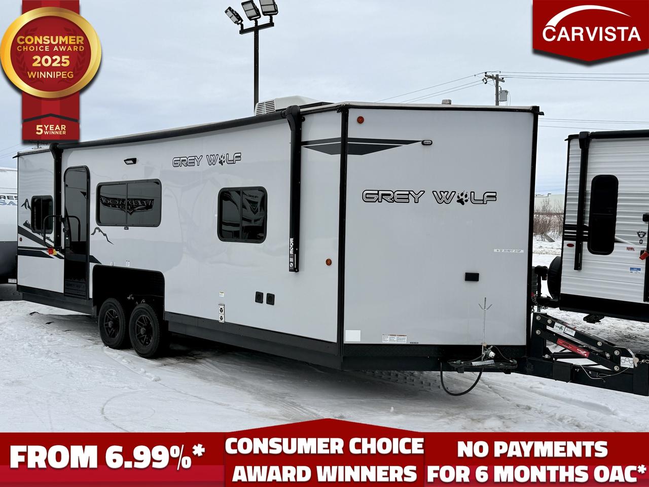 Meet the 2022 Forest River Cherokee Grey Wolf 21GP (Fish House / Ice Fishing Unit) &mdash; a purpose-built, V-nose adventure trailer that&rsquo;s just as happy on the ice as it is at the campground. It&rsquo;s designed to tow smoother, set up fast, and keep you comfortable when the weather (and the bite) gets unpredictable.

Built for fishing&hellip; and real camping comfort

What makes the 21GP special is how it blends fish-house function with full travel-trailer convenience:

Multiple fishing holes (up to 8) with LED fishing-hole lights, paired with a heavy-duty rubber floor for easy cleanup.

Private front bathroom setup with toilet + standard shower and smart storage.

A warm, livable interior layout featuring a U-shaped dinette and bunk-bed sleeping to keep the crew comfortable between bites.

Full kitchen with a 3-burner cooktop and a 12V refrigerator&mdash;perfect for weekend trips or longer stays.

Serious cold-weather support with a 35,000 BTU furnace, plus 13,500 BTU A/C for summer camping versatility.

Tow-friendly Fish House design

The aerodynamic V-nose helps the 21GP &ldquo;glide&rdquo; down the highway, while rugged exterior details&mdash;like a diamond plate base&mdash;fit its outdoors-first mission.

Key weights & specs (21GP)

Weights

UVW / Dry (base weight): ~6,338 lb

GVWR: 9,855 lb

Cargo Carrying Capacity (CCC): 3,517 lb

Hitch weight: 855 lb

Dimensions

Exterior length: 32&rsquo; 2&rdquo;

Exterior width: 96&rdquo; (8 ft)

Exterior height: 10&rsquo; 11&rdquo;

Awning: 16&rsquo;

Slideouts: 0

Propane: 60 lb (14.2 gal equivalent listed)

Water heater: 6 gal

Sleeping

Up to 7 max sleeping capacity.

Important weight disclaimer

Forest River notes that UVW/CCC are estimates and each unit is weighed at the factory; the actual trailer will have a specific weight label and options/accessories can change the numbers.

Come see why Carvista has been the Consumer Choice Award Winner for 5 consecutive years! 2021, 2022, 2023, 2024 and 2025! Dont play the waiting game, our units are in-stock, no pre-order necessary!! See for yourself why Carvista has won this prestigious award and continues to serve its community. Carvista Approved! Our RVista package includes a complete inspection of your camper that includes general testing of the camper systems! We pride ourselves in providing the highest quality trailers possible, and include a rigorous detail to ensure you get the cleanest trailer around.

Prices and payments exclude GST OR PST 

Carvista Inc. Dealer Permit # 1211

Category: Used Camper

Units may not be exactly as shown, please verify all details with a sales person.