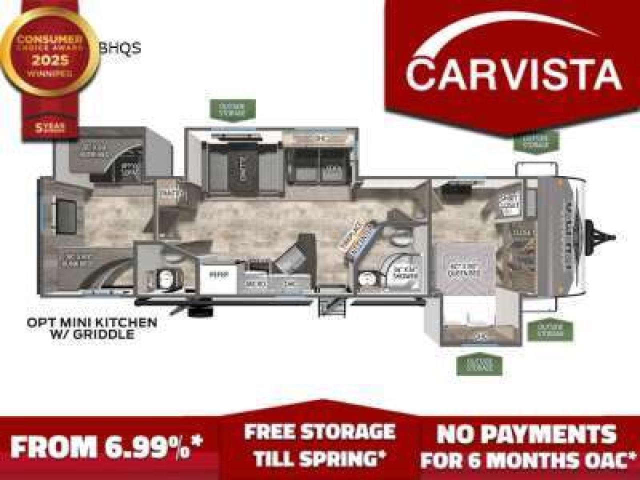 FREE WINTER STORAGE AND WINTERIZATION***   No Payments for up to 6 months. Low interest options available! Come see why Carvista has been the Consumer Choice Award Winner for 5 consecutive years! 2021-2025!

Come see why Carvista has been the Consumer Choice Award Winner for 5 consecutive years! 2021, 2022, 2023, 2024 and 2025! Dont play the waiting game, our units are in-stock, no pre-order necessary!! See for yourself why Carvista has won this prestigious award and continues to serve its community. Carvista Approved! Our RVista package includes a complete inspection of your camper that includes general testing of the camper systems! We pride ourselves in providing the highest quality trailers possible, and include a rigorous detail to ensure you get the cleanest trailer around.
Prices and payments exclude GST OR PST 
Carvista Inc. Dealer Permit # 1211
Category: Used Camper
Units may not be exactly as shown, please verify all details with a sales person.