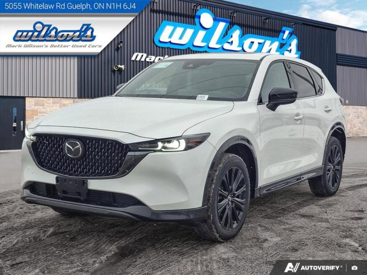 Look at this certified 2024 Mazda CX-5 Sport Design Turbo AWD | Sunroof | Leather | Heated + Ventilated Seats | Adaptive Cruise and More !. Its Automatic transmission and 2.5 L engine will keep you going. This Mazda CX-5 features the following options: Sunroof, Leather, Apple Car Play, Air Conditioning, Adaptive Cruise, Heated Seats, Tilt Steering Wheel, Steering Radio Controls, Power Windows, and Power Locks. See it for yourself at Mark Wilsons Better Used Cars, 5055 Whitelaw Road, Guelph, ON N1H 6J4.MASSIVE SELECTION: 500+ vehicles in ONE LOCATION, all Live Market Priced for the best value!STRAIGHTFORWARD & TRANSPARENT PRICING: Our Advertised Price INCLUDES:Safety Certification! (No separate certification fee upcharge).FREE Carfax History Report!NO upcharge for paying cash!CONFIDENCE & PEACE OF MIND: 30-Day/3,000 km Warranty INCLUDED! Plus a 5-Day Exchange Privilege!*EASY FINANCING: Better-than-bank rates, $0 Down, and 3 Months No Payments available OAC. BAD CREDIT APPROVED HERE!WE BUY CARS: Get Top Dollar for your trade, or sell us your vehicle for CASH even if you dont buy ours!www.shopwilsons.comAn Honest, Transparent Buying Experience. Trusted in business since 1961!(Cash Prices Exclude HST and Licensing Fees only.)