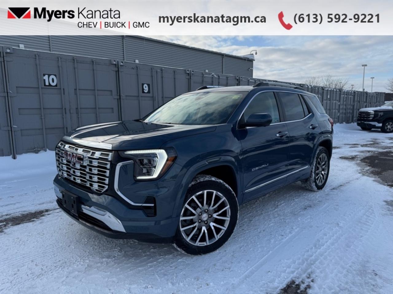 <b>Leather Seats, Denali Preferred Equipment Group!</b><br> <br> <br> <br>At Myers, we believe in giving our customers the power of choice. When you choose to shop with a Myers Auto Group dealership, you dont just have access to one inventory, youve got the purchasing power of an entire auto group behind you!<br> <br>This 2026 GMC Terrain sports a muscular appearance with voluminous interior space and plus ride quality. <br> <br>From endless details that drastically improve this SUVs usability, to striking style and amazing capability, this 2026 Terrain is exactly what you expect from a GMC SUV. The interior has a clean design, with upscale materials like soft-touch surfaces and premium trim. You cant go wrong with this SUV for all your family hauling needs.<br> <br>This Downpour Metallic SUV has an Automatic transmission and is powered by a 175HP 1.5L 4 Cylinder Engine. <br> <br> Our Terrains trim level is Denali. This trim steps things up with the Convenience Package II, which adds an 8-way power driver seat with lumbar support, dual-zone climate control, AutoSense hands-free liftgate, wireless phone charging, universal home remote, rain-sensing wipers, heated wiper park, brushed aluminum roof rails, and overhead sunglass storage, while the Driver Convenience Package contributes heated front seats, heated steering wheel, remote start, illuminated vanity mirrors, and express-up/down windows. A 15 Premium Infotainment System with Google Built-In, wireless Apple CarPlay/Android Auto, 5G connectivity, Wi-Fi hotspot, SiriusXM with 360L, adaptive cruise control, multiple USB ports, and active noise cancellation enhance convenience and connectivity, complemented by features like HD Rear Vision Camera, Blind Zone Steering Assist, Rear Cross Traffic Braking, Enhanced Automatic Emergency Braking, Lane Keep Assist, Teen Driver mode, and OnStar services for a secure and connected driving experience. This vehicle has been upgraded with the following features: Leather Seats, Denali Preferred Equipment Group.<br><br> <br>To apply right now for financing use this link: <a href=https://www.myerskanatagm.ca/finance/ target=_blank>https://www.myerskanatagm.ca/finance/</a><br><br> <br/>   <br> Buy this vehicle now for the lowest bi-weekly payment of <b>$339.03</b> with $0 down for 84 months @ 3.99% APR O.A.C. ( Plus applicable taxes -  **Rebates may not be applicable on all purchase types [cash, lease, or finance]. Eligibility and conditions may vary. Please see dealer for full details and confirmation of eligibility.   ).  Incentives expire 2026-03-31.  See dealer for details. <br> <br>Myers Kanata Chevrolet Buick GMC Inc is a great place to find quality used cars, trucks and SUVs. We also feature over a selection of over 50 used vehicles along with 30 certified pre-owned vehicles. Our Ottawa Chevrolet, Buick and GMC dealership is confident that youll be able to find your next used vehicle at Myers Kanata Chevrolet Buick GMC Inc. You will always find our inventory updated with the latest models. Our team believes in giving nothing but the best to our customers. Visit our Ottawa GMC, Chevrolet, and Buick dealership and get all the information you need today!<br> Come by and check out our fleet of 30+ used cars and trucks and 280+ new cars and trucks for sale in Kanata.  o~o