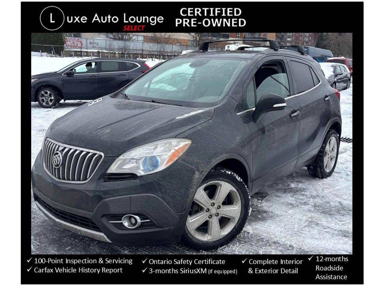 <p>Check out this affordable, compact, all wheel drive SUV!! This 2015 Buick Encore AWD has it all including: leather interior, heated seats, heated steering wheel, power driver seat, navigation, Bose audio system, power sunroof, back-up camera, bluetooth hands-free, SiriusXM satellite radio and more!</p><p><span style=color: #333333; font-family: Work Sans, sans-serif; font-size: 16px; white-space: pre-wrap; caret-color: #333333; background-color: #ffffff;>This vehicle comes Luxe certified select pre-owned, which includes: 100-point inspection & servicing, oil lube and filter change, Ontario safety certificate, Available Luxe Assurance Package, complete interior and exterior detailing, Carfax Verified vehicle history report, guaranteed one key (additional keys may be purchased at time of sale) and FREE 90-day SiriusXM satellite radio trial (on factory-equipped vehicles)! </span><span style=background-color: #ffffff; color: #333333; font-family: Work Sans, sans-serif; font-size: 16px; caret-color: #333333; white-space-collapse: preserve;>Remember, we built our business on quality, trust, service, and we deliver. PERIOD. <strong>**<em>Ask about our U-select Standard Plus Extended Powertrain Warranty Covearge!!**</em> </strong></span><span style=background-color: #ffffff; color: #333333; font-family: Work Sans, sans-serif; font-size: 16px; caret-color: #333333; white-space-collapse: preserve;><strong>Proudly </strong></span><strong><span style=background-color: #ffffff; color: #333333; font-family: Work Sans, sans-serif; font-size: 16px; caret-color: #333333; white-space-collapse: preserve;>Family Owned and Operated in the Orleans community for over 16 years!</span></strong></p><p><strong>Priced at ONLY $166 bi-weekly with $500 down over 36 months at 7.99% (cost of borrowing is $1899 per $10000 financed) OR cash purchase price of $11995 (both prices are plus HST and licensing). Call today and book your test drive appointment!</strong></p>