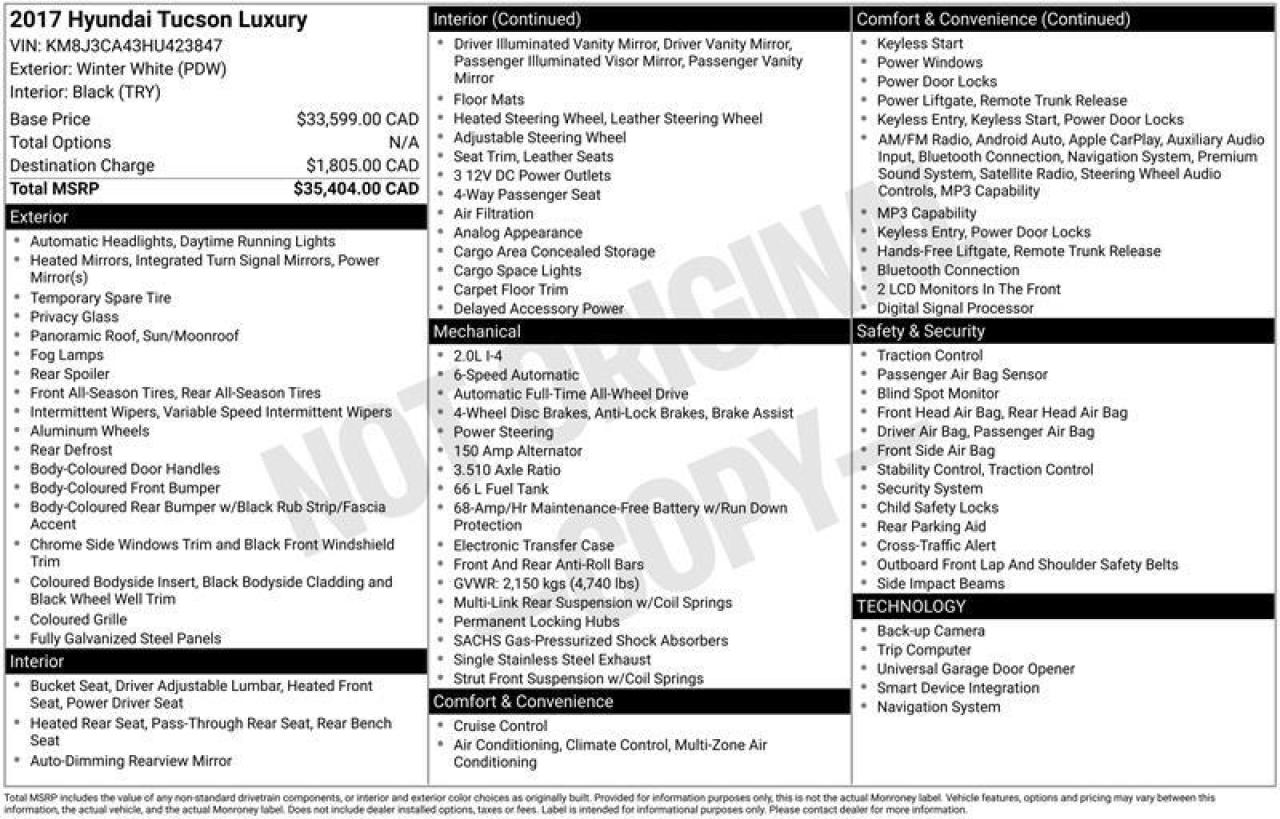 2017 Hyundai Tucson AWD 1.6T Limited W/Winter wheel pkg Photo