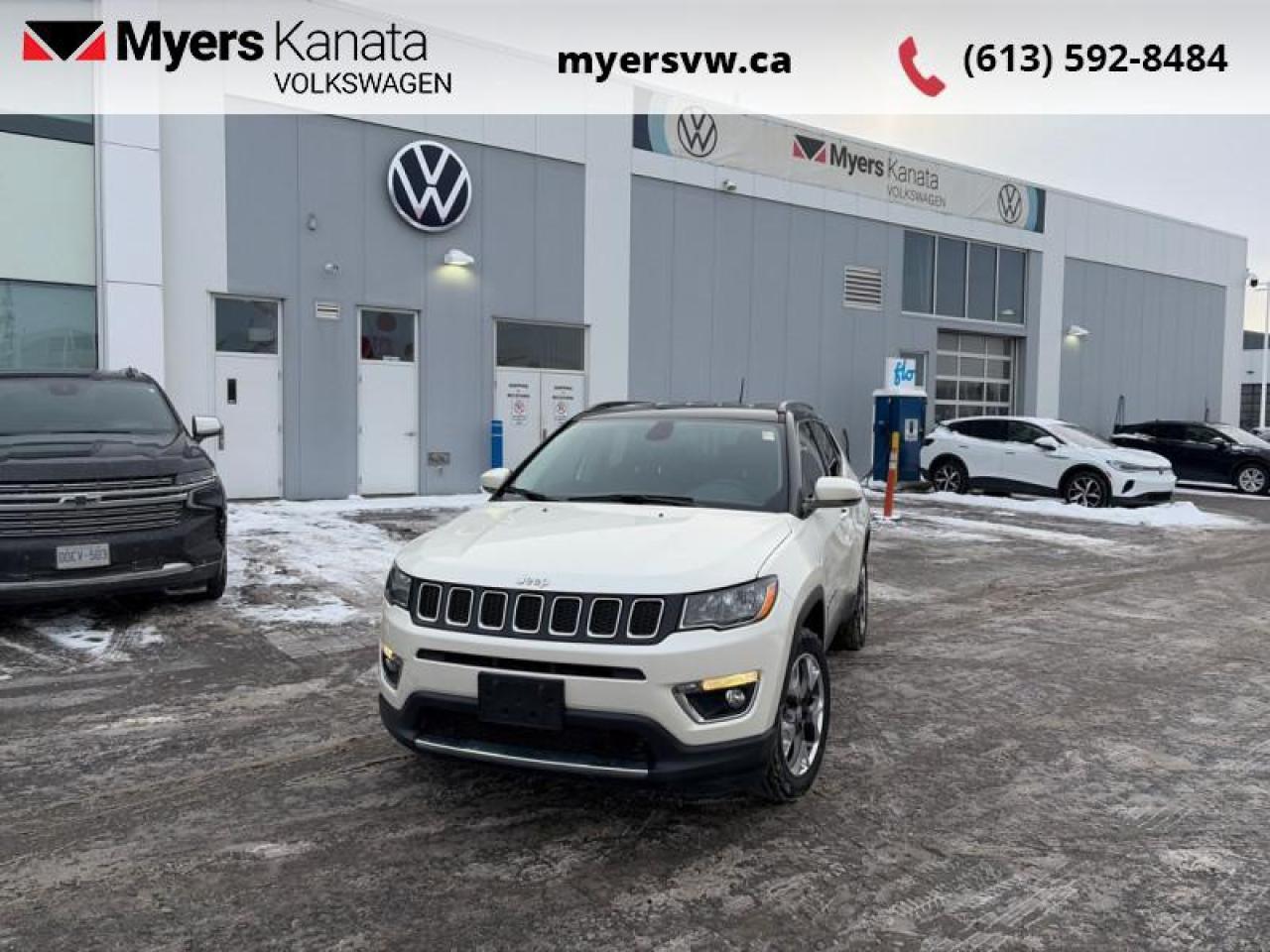 <b>Low Mileage, Leather Seats,  Aluminum Wheels,  Remote Start,  Heated Steering Wheel,  Keyless n Go!</b><br> <br>  Compare at $24711 - Our Price is just $23991! <br> <br>Whether you need to get to soccer practice or over a mountain, this Jeep Compass has you covered. This 2020 Jeep Compass is fresh on our lot in Kanata. <br> <br>From the first look inside this amazing SUV, youll know that youre surrounded in greatness. With stunning interior and exterior finishes plus a convenient driver experience, this Jeep Compass is ready to tackle whatever you put in front of it. This amazing SUV combines modern safety, next gen technology, and rugged capability into an attractive package. This low mileage SUV has just 33,785 km. Its White in colour. It has an Automatic transmission and is powered by a 180HP 2.4L 4 Cylinder Engine. It may have some remaining factory warranty, please check with dealer for details. <br> <br> Our Compasss trim level is Limited. If you want the best and most luxurious features in your SUV, then this Compass Limited is the one for you. Features include heated leather seats, LED taillights and a 7 inch digital dash. This Compass also features a large 8.4 inch colour touch screen display, bluetooth steaming audio and Apple CarPlay and or Android Auto. Youll also get a remote engine start system, gloss black and chrome accents, a heated leather wrapped steering wheel with audio and cruise controls, Parkview, and remote keyless entry with Keyless nGo plus so much more. This vehicle has been upgraded with the following features: Leather Seats, Aluminum Wheels, Remote Start, Heated Steering Wheel, Keyless n Go, Apple CarPlay, Android Auto.<br> To view the original window sticker for this vehicle view this <a href=http://www.chrysler.com/hostd/windowsticker/getWindowStickerPdf.do?vin=3C4NJDCB2LT102883 target=_blank>http://www.chrysler.com/hostd/windowsticker/getWindowStickerPdf.do?vin=3C4NJDCB2LT102883</a>. <br/><br> <br>To apply right now for financing use this link: <a href=https://www.myersvw.ca/en/form/new/financing-request-step-1/44 target=_blank>https://www.myersvw.ca/en/form/new/financing-request-step-1/44</a><br><br> <br/><br>Backed by Myers Exclusive NO Charge Engine/Transmission for life program lends itself for your peace of mind and you can buy with confidence. Call one of our experienced Sales Representatives today and book your very own test drive! Why buy from us? Move with the Myers Automotive Group since 1942! We take all trade-ins - Appraisers on site - Full safety inspection including e-testing and professional detailing prior delivery! <br><br>*LIFETIME ENGINE TRANSMISSION WARRANTY NOT AVAILABLE ON VEHICLES MARKED AS-IS, VEHICLES WITH KMS EXCEEDING 140,000KM, VEHICLES 8 YEARS & OLDER, OR HIGHLINE BRAND VEHICLES (eg.BMW, INFINITI, CADILLAC, LEXUS...). FINANCING OPTIONS NOT AVAILABLE ON VEHICLES MARKED AS-IS OR AS-TRADED.<br> Come by and check out our fleet of 20+ used cars and trucks and 140+ new cars and trucks for sale in Kanata.  o~o
