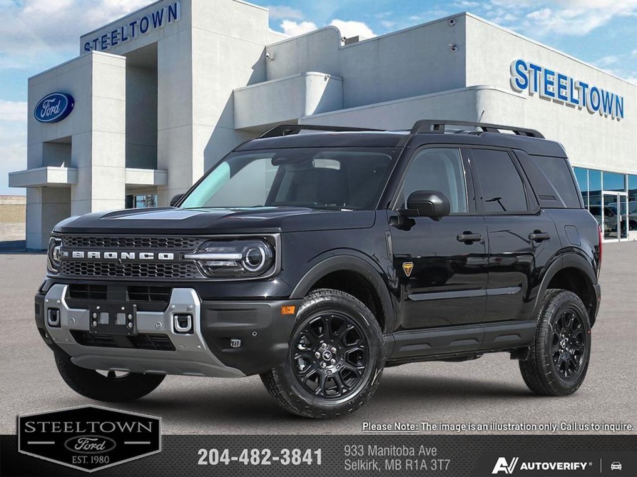 <b>Off-Road Package,  Heated Seats,  SiriusXM,  Apple CarPlay,  Android Auto!</b><br> <br> <br> <br>We value your TIME, we wont waste it or your gas is on us!   We offer extended test drives and if you cant make it out to us we will come straight to you!<br> <br>This 2025 Ford Bronco Sport is no rip-off of its bigger brother; its an off road-capable and versatile compact SUV. <br> <br>A compact footprint, an iconic name, and modern luxury come together to make this Bronco Sport an instant classic. Whether your next adventure takes you deep into the rugged wilds, or into the rough and rumble city, this Bronco Sport is exactly what you need. With enough cargo space for all of your gear, the capability to get you anywhere, and a manageable footprint, theres nothing quite like this Ford Bronco Sport.<br> <br>This Shadow Black SUV has an Automatic transmission and is powered by a 250HP 2.0L 4 Cylinder Engine. <br> <br> Our Bronco Sports trim level is Badlands. Rugged and capable, this Bronco Sport Badlands is ready for your next off-road adventure, with beefy off-road suspension, a reinforced undercarriage with 4 skid plates, off-road wheels, and front tow hooks. Also standard include heated seats with SiriusXM streaming radio and exclusive aluminum wheels. This SUV also features a slew of standard infotainment and convenience features, including voice-activated automatic air conditioning, a 12-inch SYNC 4 powered infotainment screen with Apple CarPlay and Android Auto, smart charging USB type-A and type-C ports, 4G LTE mobile hotspot internet access, proximity keyless entry with remote start, and a robust terrain management system that features the trademark Go Over All Terrain (G.O.A.T.) driving modes. Additional features include blind spot detection, rear cross traffic alert and pre-collision assist with automatic emergency braking, lane keeping assist, lane departure warning, forward collision alert, driver monitoring alert, a rear-view camera, 3 12-volt DC and 120-volt AC power outlets, and so much more. This vehicle has been upgraded with the following features: Off-Road Package, Heated Seats, SiriusXM, Apple CarPlay, Android Auto, Remote Start, Blind Spot Detection.<br><br> View the original window sticker for this vehicle with this url <b><a href=http://www.windowsticker.forddirect.com/windowsticker.pdf?vin=3FMCR9DA0SRE90691 target=_blank>http://www.windowsticker.forddirect.com/windowsticker.pdf?vin=3FMCR9DA0SRE90691</a></b>.<br> <br>To apply right now for financing use this link: <a href=http://www.steeltownford.com/?https://CreditOnline.dealertrack.ca/Web/Default.aspx?Token=bf62ebad-31a4-49e3-93be-9b163c26b54c&La target=_blank>http://www.steeltownford.com/?https://CreditOnline.dealertrack.ca/Web/Default.aspx?Token=bf62ebad-31a4-49e3-93be-9b163c26b54c&La</a><br><br> <br/> Total  rebate of $3500 is reflected in the price.   5.49% financing for 84 months.  Incentives expire 2026-02-02.  See dealer for details. <br> <br>Family owned and operated in Selkirk for 35 Years.  <br>Steeltown Ford is located just 20 minutes North of the Perimeter Hwy, with an onsite banking center that offers free consultations. <br>Ask about our special dealer rates available through all major banks and credit unions.<br>Dealer retains all rebates, plus taxes, govt fees and Steeltown Protect Plus.<br>Steeltown Ford Protect Plus includes:<br>- Life Time Tire Warranty <br>Dealer Permit # 1039<br><br><br> Come by and check out our fleet of 100+ used cars and trucks and 140+ new cars and trucks for sale in Selkirk.  o~o