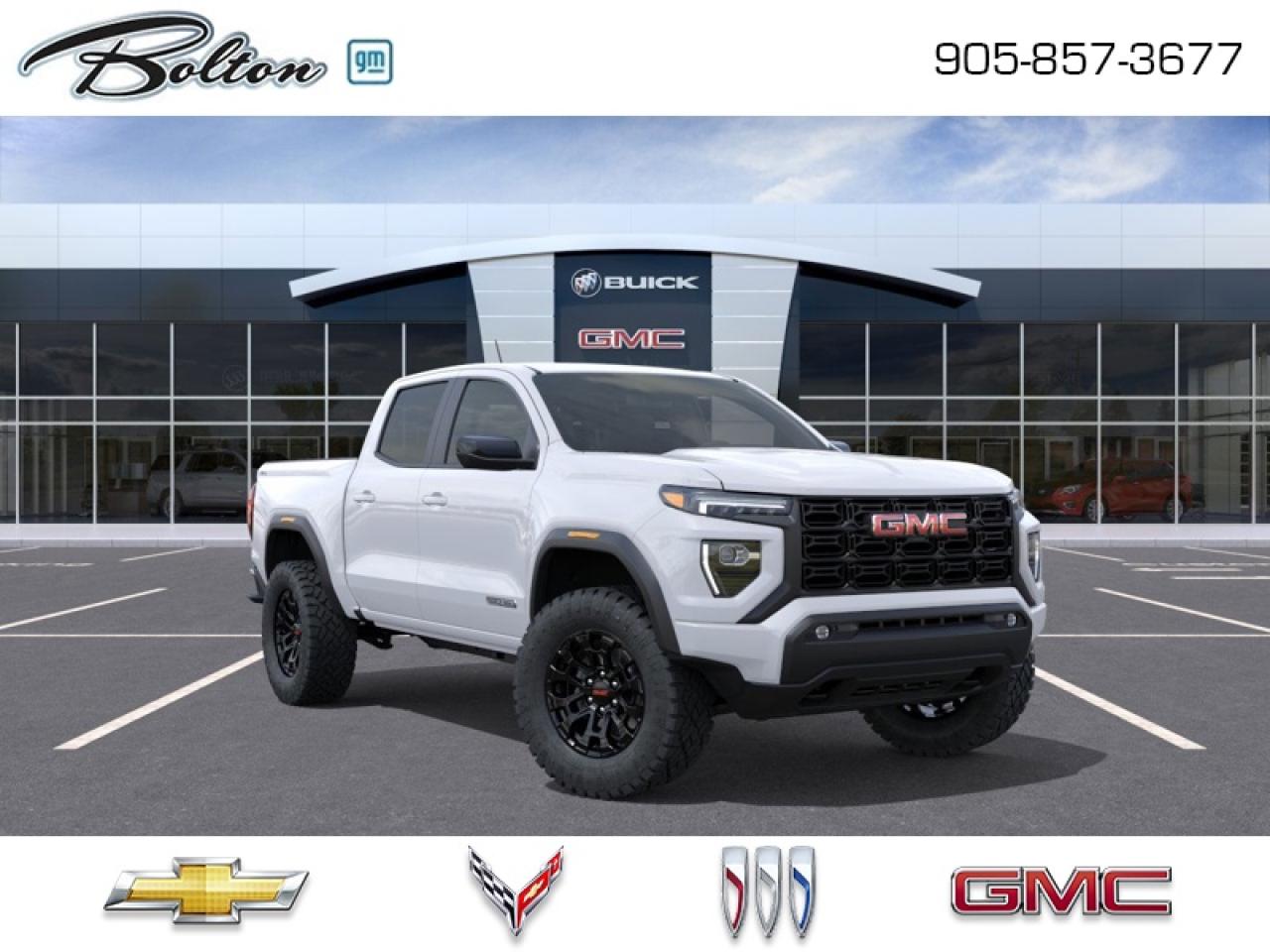 <b>Bedliner!</b><br> <br> <br> <br>With poised handling, refined interior appoinments and genuine off-road capability, this 2026 Canyon is a force to be reckoned with. <br> <br>Aimed at shoppers who desire the capability of a traditional pickup without the compromise of a full-size truck, this 2026 GMC Canyon is ready to take on whatever you throw at it. From work-site duties to intense off-road sessions, this Canyon is sure to never skip a beat!<br> <br>This Summit White Crew Cab 4X4 pickup has an Automatic transmission and is powered by a 310HP 2.7L 4 Cylinder Engine. <br> <br> Our Canyons trim level is Elevation. This trim surrounds every drive with advanced technology and premium comfort, featuring an 11.3-inch Premium Infotainment System with Google Built-In, wireless Apple CarPlay and Android Auto, SiriusXM with 360L, Wi-Fi hotspot capability, and personalized profiles that keep entertainment and settings seamless. Plush front bucket seats, rear air vents, keyless open and start, remote locking tailgate, power windows with express functions, and soft-touch interior materials enhance convenience and cabin refinement. Safety is equally comprehensive with Forward Collision Alert, Automatic Emergency Braking, Lane Keep Assist with Lane Departure Warning, Blind Zone Steering Assist with Trailering, Rear Cross Traffic Braking, Rear Park Assist, an HD Rear Vision Camera, and Teen Driver mode providing confidence for every journey. This vehicle has been upgraded with the following features: Bedliner.<br><br> <br>To apply right now for financing use this link: <a href=http://www.boltongm.ca/?https://CreditOnline.dealertrack.ca/Web/Default.aspx?Token=44d8010f-7908-4762-ad47-0d0b7de44fa8&Lang=en target=_blank>http://www.boltongm.ca/?https://CreditOnline.dealertrack.ca/Web/Default.aspx?Token=44d8010f-7908-4762-ad47-0d0b7de44fa8&Lang=en</a><br><br> <br/><br>At Bolton Motor Products, we offer new Chevrolet, Cadillac, Buick, GMC cars and trucks in Bolton, along with used cars, trucks and SUVs by top manufacturers. Our sales staff will help you find that new or used car you have been searching for in the Bolton, Brampton, Nobleton, Kleinburg, Vaughan, & Maple area. o~o