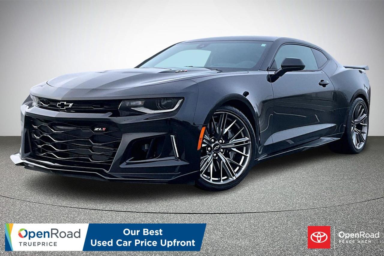 The 2022 Chevrolet Camaro ZL1 with automatic transmission delivers exceptional performance through a supercharged 6.2-litre LT4 V8 producing 650 horsepower and 650 lb-ft of torque, paired with a responsive 10-speed automatic. It features Magnetic Ride Control adaptive suspension, an electronic limited-slip differential, launch control, and high-capacity cooling for track-ready capability. Brembo performance brakes and aggressive aerodynamics enhance control and stability. Inside, the ZL1 offers RECARO sport seats, a driver-focused cockpit, an 8-inch touchscreen with Apple CarPlay and Android Auto, and advanced performance data displays, blending everyday comfort with extreme capability.  Have confidence with your OpenRoad purchase! Every OpenRoad Certified Pre-Owned vehicle comes fully reconditioned and complete with a comprehensive 153 point mechanical inspection, a CarFax history & lien report, a 3-Day Money Back Guarantee, a 30-Day/2,000 kms Exchange Policy, a 90-Day/5,000 kms Powertrain Warranty, guaranteed clear title, and membership to our exclusive Club OpenRoad! As a proud member of the OpenRoad Auto Group, a trusted name since 2000 serving the Lower mainland (including White Rock, Surrey, Langley, Maple Ridge, Delta, Richmond, Mission and beyond) with outstanding Toyota vehicles, Toyota parts, and Toyota service since 1966! OpenRoad Toyota Peace Arch is a &ldquo;True Price&rdquo; dealer, meaning no inflated prices, and no need for back and forth haggling! We use up to the minute technology offering LIVE MARKET VALUE PRICING to ensure you are receiving the most competitive price possible on all of our Pre-Owned vehicles!  All advertised vehicle prices do not include our $599 documentation fee.
