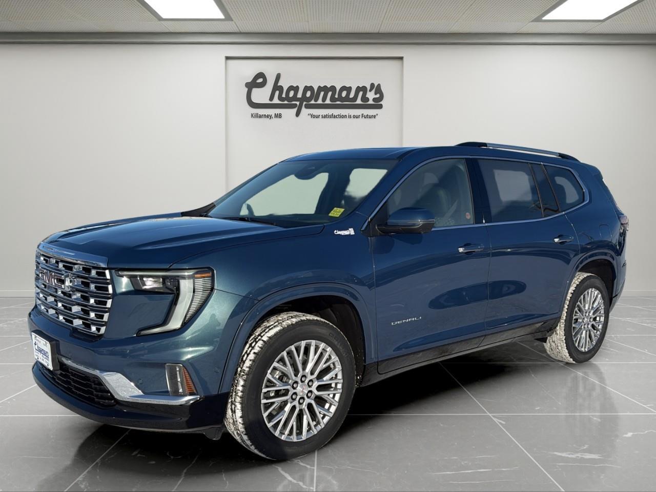 <p>The 2026 GMC Acadia Denali AWD delivers premium comfort, advanced technology, and confident all-wheel-drive performance in a refined midsize SUV. Finished in <strong>Downpour Metallic</strong> with an <strong>After Dark interior</strong>, this Denali is powered by a <strong>2.5L Turbocharged engine</strong> paired with an <strong>8-speed automatic transmission</strong>, offering smooth power delivery and everyday efficiency for families and long-distance driving.</p><p><strong>Performance & Capability</strong></p><p>Balanced turbocharged performance with confident control and trailering capability.</p><ul><li><p>2.5L Turbo DOHC Engine</p></li><li><p>8-Speed Automatic Transmission</p></li><li><p>All-Wheel Drive</p></li><li><p>Trailering Package</p></li><li><p>Hitch Guidance and Hitch View</p></li><li><p>Engine Stop/Start with Disable</p></li><li><p>220-Amp Alternator</p></li><li><p>Active Noise Cancellation</p></li></ul><p><strong>Interior Comfort & Convenience</strong></p><p>A premium Denali cabin designed for comfort, flexibility, and family use.</p><ul><li><p>Heated and Ventilated Front Seats</p></li><li><p>Heated Steering Wheel</p></li><li><p>8-Way Power Driver Seat</p></li><li><p>6-Way Power Front Passenger Seat</p></li><li><p>Tri-Zone Automatic Climate Control</p></li><li><p>Power Tilt and Telescoping Steering Column</p></li><li><p>7-Passenger Seating with Second-Row Bucket Seats</p></li><li><p>One-Touch Flat-Fold Rear Seats</p></li><li><p>Power-Folding Third-Row 60/40 Split Bench</p></li><li><p>Universal Home Remote</p></li><li><p>Premium Carpeted Floor Mats</p></li></ul><p><strong>Technology & Connectivity</strong></p><p>Advanced displays and premium audio keep everyone connected and informed.</p><ul><li><p>15" Diagonal Premium GMC Infotainment System</p></li><li><p>Head-Up Display</p></li><li><p>Bose Premium 12-Speaker Audio System</p></li><li><p>Wireless Apple CarPlay</p></li><li><p>Wireless Android Auto</p></li><li><p>SiriusXM Audio (Trial Included)</p></li><li><p>OnStar Basics (Up to 8 Years)</p></li><li><p>Wireless Phone Charging</p></li><li><p>Rear Camera Mirror</p></li><li><p>Remote Vehicle Start</p></li><li><p>AutoSense Power Liftgate</p></li></ul><p><strong>Safety & Driver Assistance</strong></p><p>A comprehensive suite of advanced safety technologies for added confidence.</p><ul><li><p>Enhanced Automatic Emergency Braking</p></li><li><p>Intersection Automatic Emergency Braking</p></li><li><p>Adaptive Cruise Control</p></li><li><p>Forward Collision Alert</p></li><li><p>Following Distance Indicator</p></li><li><p>Blind Zone Steering Assist</p></li><li><p>Rear Cross Traffic Braking</p></li><li><p>Rear Pedestrian Alert</p></li><li><p>Front Pedestrian and Bicyclist Braking</p></li><li><p>Side Bicyclist Alert</p></li><li><p>HD Surround Vision</p></li><li><p>Traffic Sign Recognition</p></li><li><p>Safety Alert Seat</p></li><li><p>Buckle to Drive</p></li></ul><p><strong>Exterior Highlights</strong></p><p>Signature Denali styling with premium finishes and functional design.</p><ul><li><p>20" Pearl Nickel Machined Aluminum Wheels</p></li><li><p>Power-Folding Heated Outside Mirrors</p></li><li><p>Rain-Sensing Windshield Wipers</p></li><li><p>Rear Camera Washer</p></li><li><p>Downpour Metallic Exterior Finish</p></li></ul><p>2 Year/24,000 kilometer* Complimentary Oil Changes (2 total)</p><p>3 Year/60,000 kilometer* Base Warranty Coverage</p><p>5 Year/100,000 kilometer* Powertrain Component Warranty Coverage</p><p>5 Year/100,000 kilometer* Courtesy Transportation and 24/7 Roadside Assistance</p><p>6 Year/160,000 kilometer* Sheet Metal (Rust Through) Perforation Warranty Coverage</p><p>*Whichever Comes First.</p><p>Price Includes Dealer Fee.</p><p>Price Excludes PST & GST.</p><p>Financing Options Available, Call For More Details.</p> <p><strong>*While every reasonable effort is made to ensure the accuracy of this information, we are not responsible for any error or omissions contained on these pages. Please verify any information in question with Chapman Motors Ltd.</strong></p>