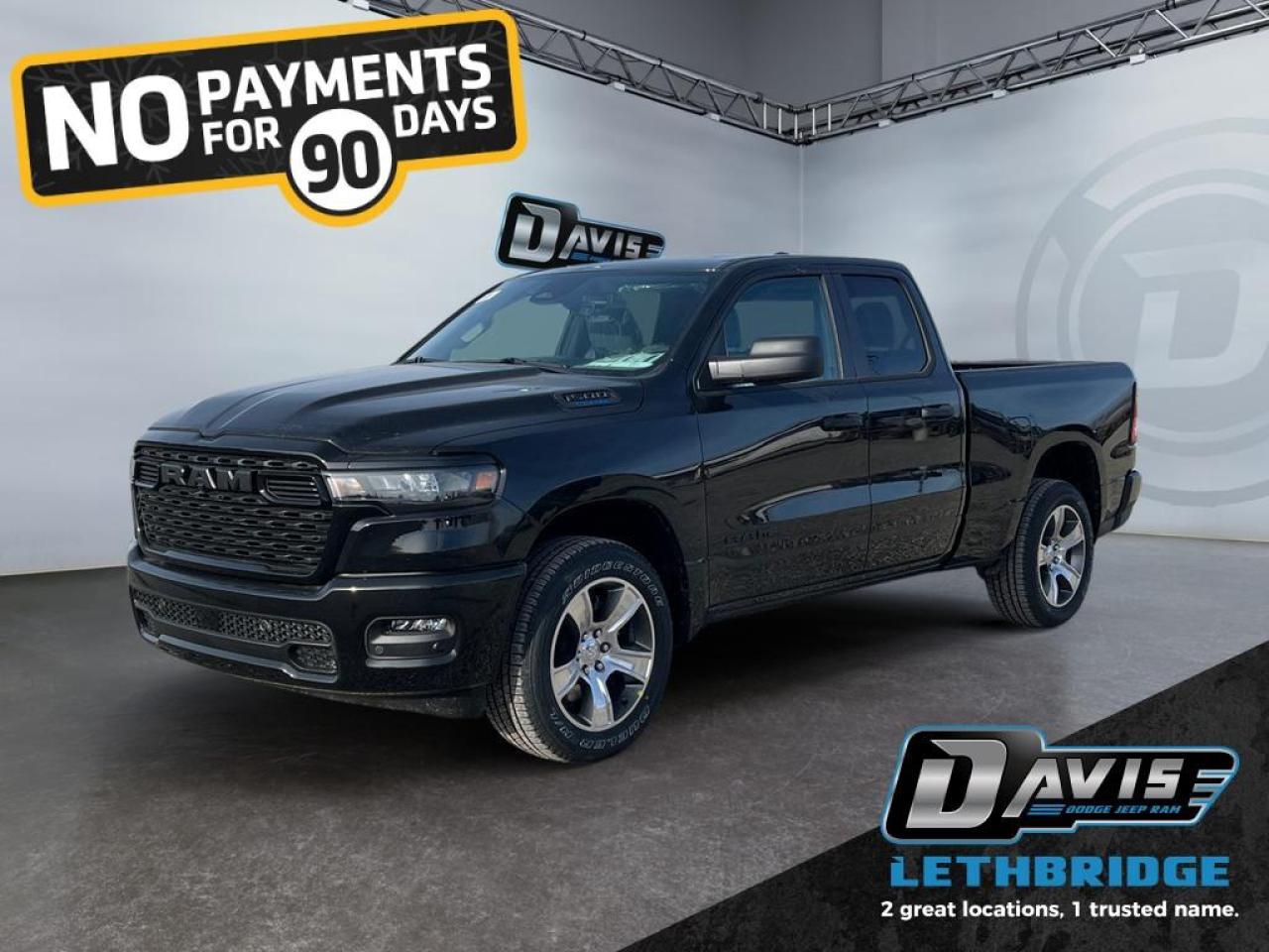<b>Adaptive Cruise Control, Remote Start, Blind Spot Detection, Lane Keep Assist, Lane Departure Warning!<br /> <br /></b><br /> <br /> <br />2026 Ram 1500 Express Quad Cab 4x4  The 2026 Ram 1500 Express delivers rugged capability with modern technology. Powered by a 3.6L V6 eTorque engine paired with an 8-speed automatic transmission and 4x4 drivetrain, it offers reliable performance for work and adventure. With a Class IV receiver hitch, trailer sway damping, and electronic park brake, this truck is ready for towing and hauling. The Diamond Black Crystal exterior, black accents, and polished 20-inch aluminum wheels give the Express a bold, commanding presence.<br /><br />Inside, the cabin combines comfort and functionality with 40/20/40 split bench seating, Uconnect 5 with 8.4-inch touchscreen, Apple CarPlay, Android Auto, Bluetooth, SiriusXM, and 4G LTE Wi-Fi hotspot. Safety is enhanced with adaptive cruise control with stop/go, pedestrian emergency braking, blind spot monitoring, rear cross path detection, and ParkView rear backup camera. Additional features include LED low/high beam headlamps, LED bed lighting, capless fuel fill, and tie-down loops, making it a practical truck for work and everyday life.<br /><br />The 2026 Ram 1500 Express is the ideal combination of power, technology, and style, ready to handle jobs, weekend adventures, and everything in between.<br /> <br />To apply right now for financing use this link: <a href=https://www.bridgecitychrysler.com/pre-approval/ target=_blank rel=nofollow noopener noreferrer>https://www.bridgecitychrysler.com/pre-approval/</a><br /><br /> <br /><br />As a premier Chrysler, Dodge, Jeep and RAM dealership, Bridge City Chrysler proudly offers an extensive selection of new and used vehicles to meet every drivers needs. Customers across Lethbridge, Fort Macleod, Taber, Claresholm, Coaldale, and beyond trust us for daily vehicle specials, certified service and parts, and a seamless online inventory experience. <br /><br /> With competitive financing options and expert support, we make car buying easy and enjoyable. <br /><br /> Ready to hit the road? Schedule your test drive today at Bridge City Chrysler, your trusted Chrysler, Dodge, Jeep and RAM dealer in Lethbridge, Alberta.<br /><br /> Vehicle pricing offer shown expires 2026-01-31. <br /> Come by and check out our fleet of 80+ used cars and trucks and 140+ new cars and trucks for sale in Lethbridge. o~o