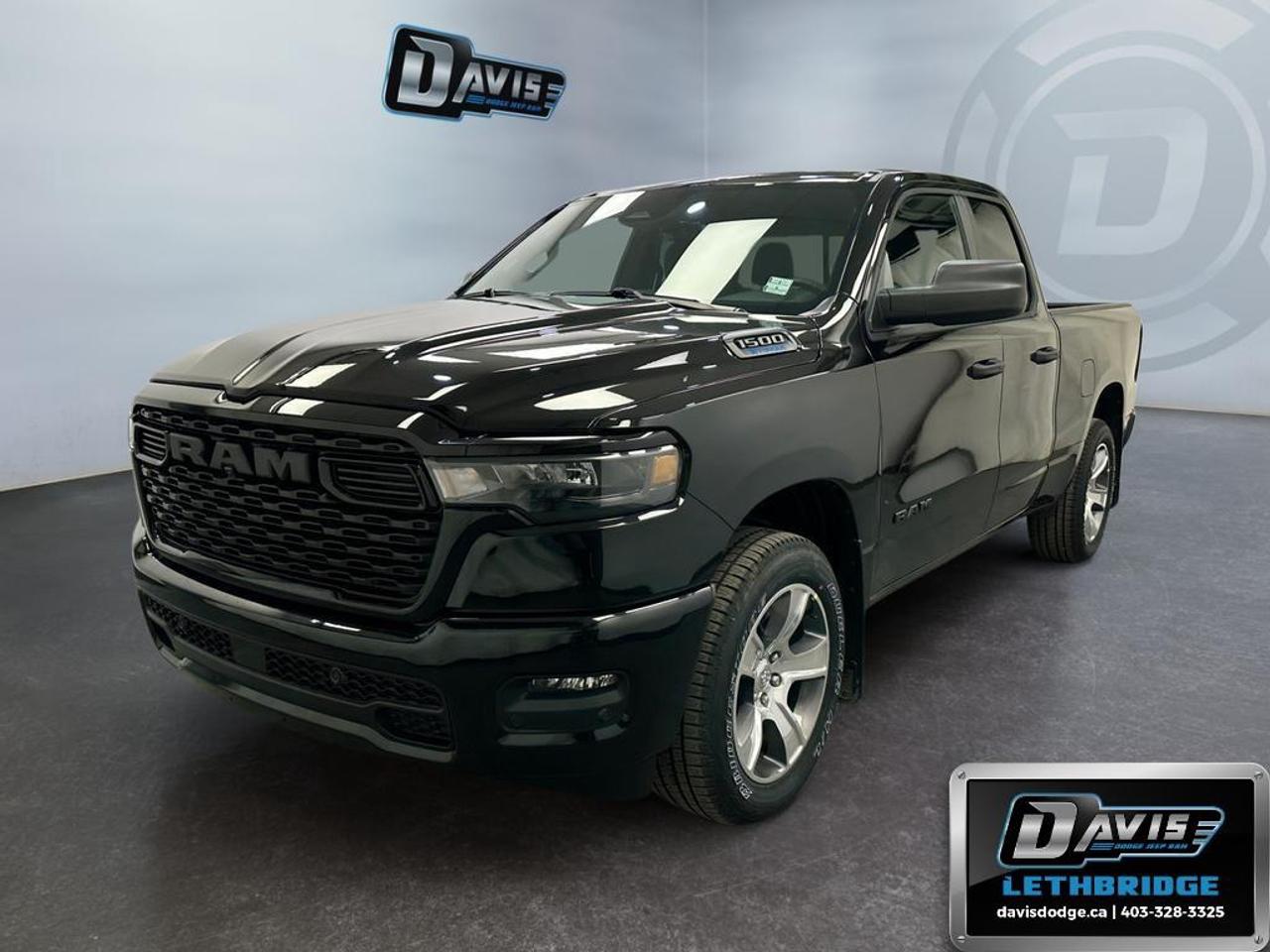 <b>Adaptive Cruise Control, Remote Start, Blind Spot Detection, Lane Keep Assist, Lane Departure Warning!<br /> <br /></b><br /> 2026 Ram 1500 Express Quad Cab 4x4  The 2026 Ram 1500 Express delivers rugged capability with modern technology. Powered by a 3.6L V6 eTorque engine paired with an 8-speed automatic transmission and 4x4 drivetrain, it offers reliable performance for work and adventure. With a Class IV receiver hitch, trailer sway damping, and electronic park brake, this truck is ready for towing and hauling. The Diamond Black Crystal exterior, black accents, and polished 20-inch aluminum wheels give the Express a bold, commanding presence.<br /><br />Inside, the cabin combines comfort and functionality with 40/20/40 split bench seating, Uconnect 5 with 8.4-inch touchscreen, Apple CarPlay, Android Auto, Bluetooth, SiriusXM, and 4G LTE Wi-Fi hotspot. Safety is enhanced with adaptive cruise control with stop/go, pedestrian emergency braking, blind spot monitoring, rear cross path detection, and ParkView rear backup camera. Additional features include LED low/high beam headlamps, LED bed lighting, capless fuel fill, and tie-down loops, making it a practical truck for work and everyday life.<br /><br />The 2026 Ram 1500 Express is the ideal combination of power, technology, and style, ready to handle jobs, weekend adventures, and everything in between.<br /> <br />To apply right now for financing use this link: <a href=https://lethbridge.davisdodge.ca/free-credit-check/ target=_blank rel=nofollow noopener noreferrer>https://lethbridge.davisdodge.ca/free-credit-check/</a><br /> <br /><br />As a premier Chrysler, Dodge, Jeep and RAM dealership, Davis Dodge proudly offers an extensive selection of new and used vehicles to meet every drivers needs. Customers across Lethbridge, Fort Macleod, Taber, Claresholm, Coaldale, and beyond trust us for daily vehicle specials, certified service and parts, and a seamless online inventory experience. <br /><br /> With competitive financing options and expert support, we make car buying easy and enjoyable. <br /><br /> Ready to hit the road? Schedule your test drive today at Davis Dodge, your trusted Chrysler, Dodge, Jeep and RAM dealer in Lethbridge, Alberta.<br /><br /> Vehicle pricing offer shown expires 2026-06-30. <br /> Come by and check out our fleet of 60+ used cars and trucks and 100+ new cars and trucks for sale in Lethbridge. o~o