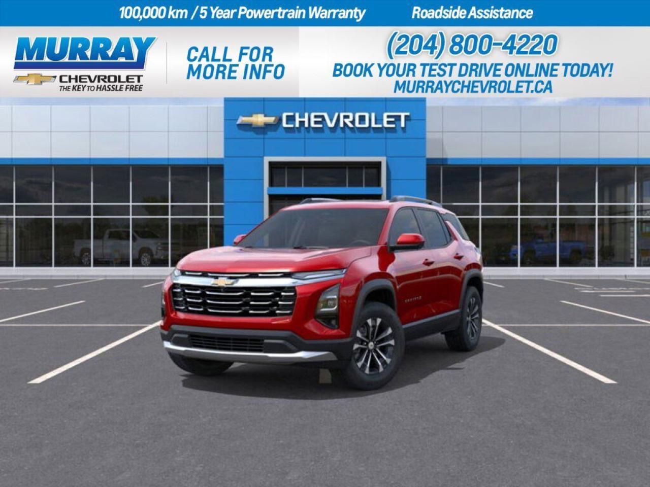 * SUNROOF POWER DUAL GLASS PANORAMIC SLIDING * * ENGINE BLOCK HEATER * * CONVENIENCE PACKAGE II *  The 2026 Chevrolet Equinox AWD LT, a standout in the sport utility category, offers an elevated driving experience with its attention to luxury and technology. The remarkable panoramic sunroof floods the cabin with natural light, enhancing every journey through the scenic routes of Winnipeg. The convenience package ensures your comfort is prioritized, with features like an 8-way power driver seat adjuster and dual-zone automatic climate control, all complemented by the sophisticated Evotex seat trim available in Black or Artemis Grey.  Equipped with a 1.5L Turbocharged DOHC 4-cylinder engine, this Equinox delivers a seamless blend of power and efficiency. The 8-speed automatic transmission ensures a smooth ride, making it a joy to navigate both city streets and open roads. The advanced Safety and Technology Package includes a Rear Camera Mirror and HD Surround Vision, providing peace of mind with every drive.  Experience a new level of connectivity and convenience with smart device integration and a WiFi hotspot, keeping you and your passengers entertained and connected. The radiant red tintcoat exudes style, making a bold statement wherever you go. Additional highlights include wireless phone charging, a hands-free power programmable liftgate, and heated front seats, all designed to enhance your driving pleasure.  Dealer Permit #1740