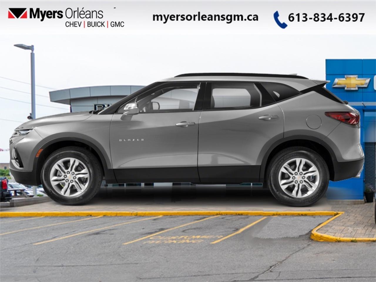 <b>Heated Seats, Remote Start, Lane Keep Assist, Rear View Camera, Forward Collision Alert, Power Seat, OnStar, SiriusXM, Aluminum Wheels, Steering Wheel Audio Control, 4G LTE, Remote Keyless Entry, Chevrolet Safety Assist, Climate Control</b><br> <br> This 2021 Chevrolet Blazer gets a clean break from its past, becoming a sophisticated, handsome crossover with impressive towing capabilities and premium comfort for all passengers. This 2021 Chevrolet Blazer is fresh on our lot in Orleans. <br> <br>Sculpted and stylish with a roomy, driver-centric interior, this Chevrolet Blazer has the soul of a sports car. Seriously stylish and aggressively designed, it is a potent and highly capable crossover SUV that is big on practicality, passenger comfort and premium driving experiences. With a driver-focused interior, this Chevy Blazer invites you to take the wheel. Controls, switches and features are easily within reach and right where you expect them to be! This SUV has 76,150 km. Its Silver in colour. It has an Automatic transmission and is powered by a 308HP 3.6L V6 Cylinder Engine. It may have some remaining factory warranty, please check with dealer for details. <br> <br> Our Blazers trim level is LT. This modern and muscular Chevrolet Blazer LT is a great choice as it comes with stylish aluminum wheels and IntelliBeam HID headlamps, an 8 inch colour touch screen display paired with Apple CarPlay and Android Auto, lane keep assist, forward collision alert and Chevrolet safety assist. It also includes an 8-way power driver seat with heated front seats, Chevrolet 4G LTE capability, a leather wrapped steering wheel, remote engine start, cruise control, dual zone climate control, an HD rear view camera and much more.<br> <br>To apply right now for financing use this link: <a href=https://www.myersorleansgm.ca/FinancePreQualForm target=_blank>https://www.myersorleansgm.ca/FinancePreQualForm</a><br><br> <br/><br> Buy this vehicle now for the lowest bi-weekly payment of <b>$200.64</b> with $0 down for 84 months @ 7.99% APR O.A.C. ( Plus applicable taxes -  Plus applicable fees   ).  See dealer for details. <br> <br>*MYERS LIFETIME ENGINE AND TRANSMISSION COVERAGE CERTIFICATE NOT AVAILABLE ON VEHICLES WITH KMS EXCEEDING 140,000KM, VEHICLES 8 YEARS & OLDER, OR HIGHLINE BRAND VEHICLE(eg. BMW, INFINITI. CADILLAC, LEXUS...)<br> Come by and check out our fleet of 30+ used cars and trucks and 240+ new cars and trucks for sale in Orleans.  o~o