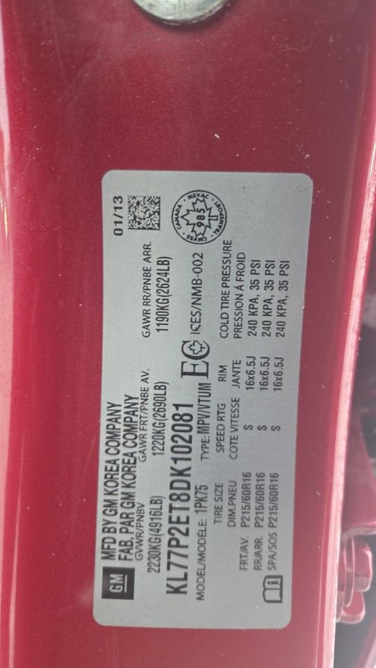 2013 Chevrolet Orlando LT, AUTO, 4 CYL, 7 PASSENGER, ONLY 58KMS, CERT Photo