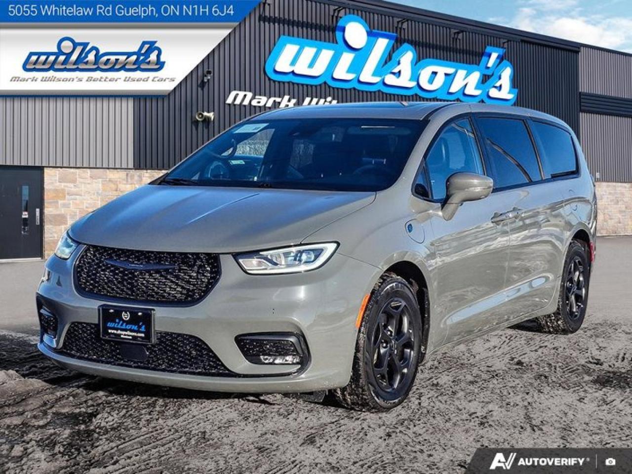 Come see this certified 2022 Chrysler Pacifica Hybrid Limited | DVD Theatre Pkg | S Pkg | Pano Roof | Leather | 360 Camera | Adaptive Cruise and More !. Its Automatic transmission and 3.6 L engine will keep you going. This Chrysler Pacifica Hybrid comes equipped with these options: Panoramic Roof, Leather, Heated Steering Wheel, DVD Player, Air Conditioning, Air Conditioned Seats, Adaptive Cruise, 360 Camera, Heated Seats, and Tilt Steering Wheel. Test drive this vehicle at Mark Wilsons Better Used Cars, 5055 Whitelaw Road, Guelph, ON N1H 6J4.MASSIVE SELECTION: 500+ vehicles in ONE LOCATION, all Live Market Priced for the best value!STRAIGHTFORWARD & TRANSPARENT PRICING: Our Advertised Price INCLUDES:Safety Certification! (No separate certification fee upcharge).FREE Carfax History Report!NO upcharge for paying cash!CONFIDENCE & PEACE OF MIND: 30-Day/3,000 km Warranty INCLUDED! Plus a 5-Day Exchange Privilege!*EASY FINANCING: Better-than-bank rates, $0 Down, and 3 Months No Payments available OAC. BAD CREDIT APPROVED HERE!WE BUY CARS: Get Top Dollar for your trade, or sell us your vehicle for CASH even if you dont buy ours!www.shopwilsons.comAn Honest, Transparent Buying Experience. Trusted in business since 1961!(Cash Prices Exclude HST and Licensing Fees only.)