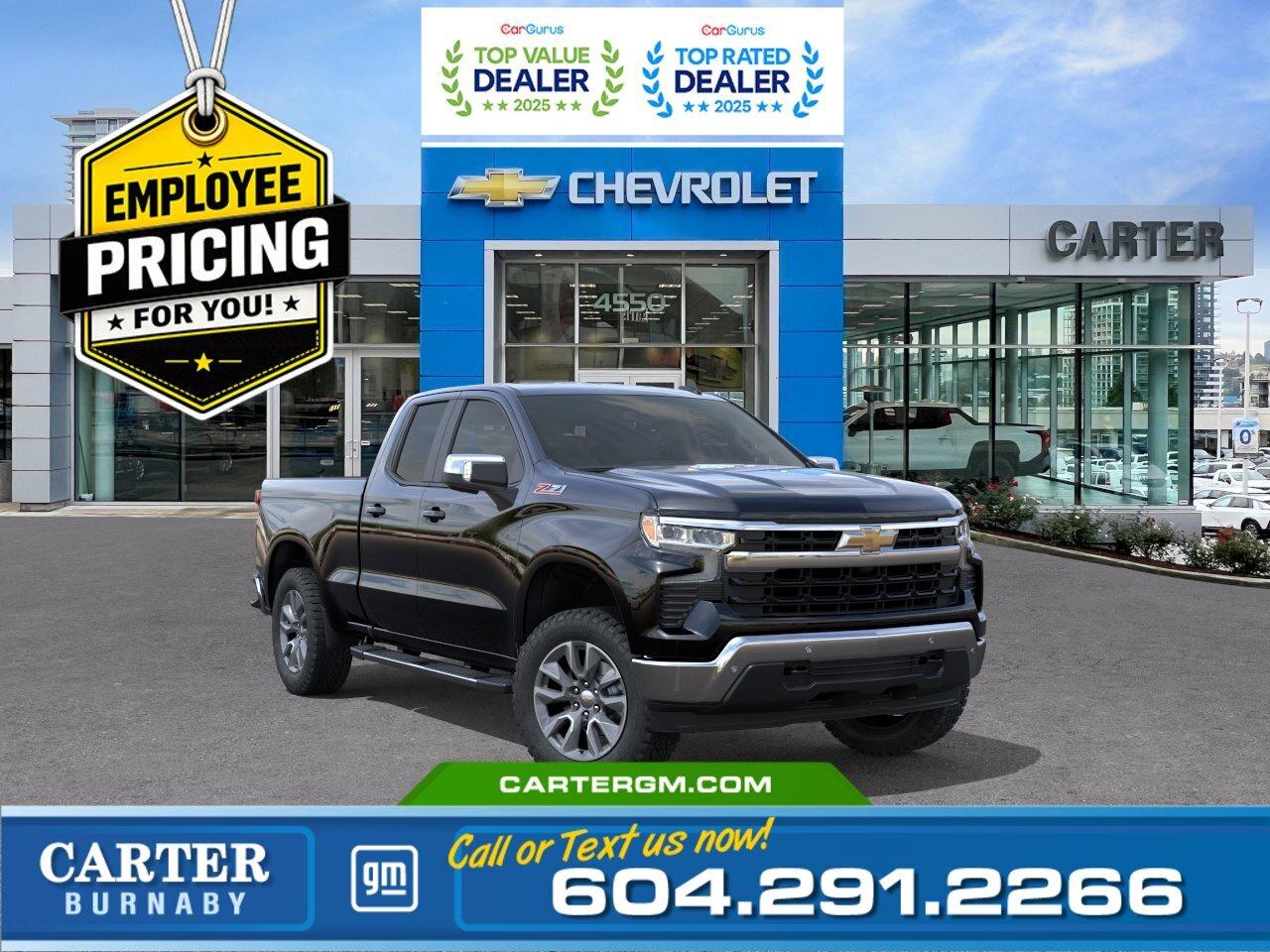 GREAT NEWS! THE EMPLOYEE PRICING EVENT IS BACK! Take advantage of exclusive Employee Pricing on eligible new vehicles and enjoy exceptional value for a limited time. This is your opportunity to save on the vehicle youve been waiting for while inventory lasts. Contact us today to confirm your eligibility and discover the available offers on your preferred model.  Experience power, refinement, and off-road confidence in the 2026 Chevrolet Silverado 1500 LT 4WD. Equipped with the Duramax 3.0L Turbo-Diesel engine, Z71 Off-Road Package, and True North Edition, this truck is built to perform in any condition. The Leather Package and chrome assist steps add premium comfort and style, while the Trailering Package with integrated brake controller and Hitch Guidance makes towing effortless. Stay informed with the 12.3" digital Driver Information Centre and drive confidently with advanced safety features.  Come take it for a test drive today and experience all this stylish vehicle has to offer!  WHY CARTER GM BURNABY?  - An unrivalled vehicle purchasing experience! - Exceeding our loyal customers expectations since 1963 - 4.5 Google star rating with 2,300+ customer reviews) - CarGurus Top-Rated Dealer 2025 Award - CarGurus Top Value Dealer 2025 Award - Vehicle trades welcome! Best price guaranteed! - We provide upfront pricing, zero hidden fees, and 100% transparency - Fast approvals and 99% acceptance rates (no matter your current credit status!) - Multilingual staff (many languages spoken) - Comfortable non-pressured environment with in-store television, WIFI and a childrens play area! - In-store restaurant: fresh daily menu        Were here to help you drive the vehicle you want, the vehicle you deserve! QUESTIONS? GREAT! WEVE GOT ANSWERS! To speak with a friendly vehicle specialist - CALL NOW! The advertised price includes all standard dealer fees and any applicable manufacturer or dealer incentives. It does not include applicable taxes, licensing, insurance, or optional products or services. Dealer fees will be clearly broken out and itemized on the bill of sale, maximum total of fees $699.00. Prices are shown in Canadian dollars. While we make every effort to ensure accuracy, vehicle details, pricing, options, and availability are subject to change without notice. Please confirm all information with dealership sales management before purchase. Dealer Code: 81129