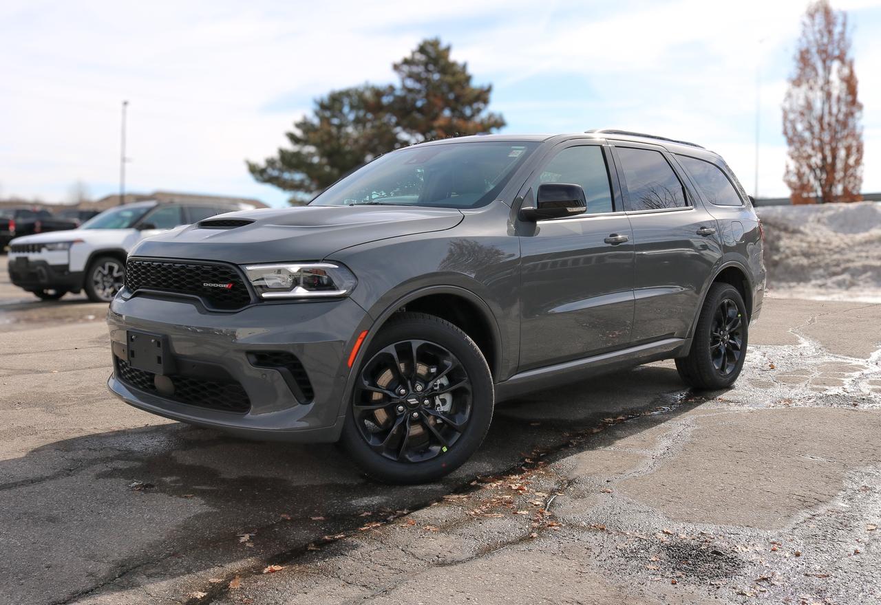Strong and stunning, our New 2026 Dodge Durango GT Plus AWD with the Blacktop Pack gets family trips off to a great start in Destroyer Gray! Motivated by a 3.6 Litre Pentastar V6 supplying 295hp to a paddle-shifted 8 Speed Automatic transmission with a dedicated Sport mode. A rear load-leveling suspension helps you handle lifes challenges as this All Wheel Drive SUV achieves approximately 9.8L/100km on the highway with a dominating Dodge design. Exterior highlights include a power sunroof, LED lighting, a performance hood with built-in heat extractors, roof rails/crossbars, a power liftgate, and bold Blacktop details, such as 20-inch Black Noise wheels and dark-themed trims.  Our GT Plus cabin features rewarding comfort cues, including heated/ventilated leather front seats, heated second-row seats, a versatile third row, a heated flat-bottom leather steering wheel, tri-zone automatic climate control, remote start, and keyless access/ignition. A 10.1-inch touchscreen anchors the infotainment system, which is at your service with full-color navigation, Apple CarPlay&reg;, Android Auto&reg;, Bluetooth&reg;, wireless charging, voice control, and a nine-speaker Alpine audio system for impressive sound reproduction.  Smart safety awaits with Dodge technologies, including adaptive cruise control, front/rear automatic braking, a rearview camera, rear cross-path detection, blind-spot monitoring, rear parking sensors, trailer sway damping, lane-keeping assistance, and more. Families love the fierce nature of our fantastic Durango GT Plus! Save this Page and Call for Availability. We Know You Will Enjoy Your Test Drive Towards Ownership!
