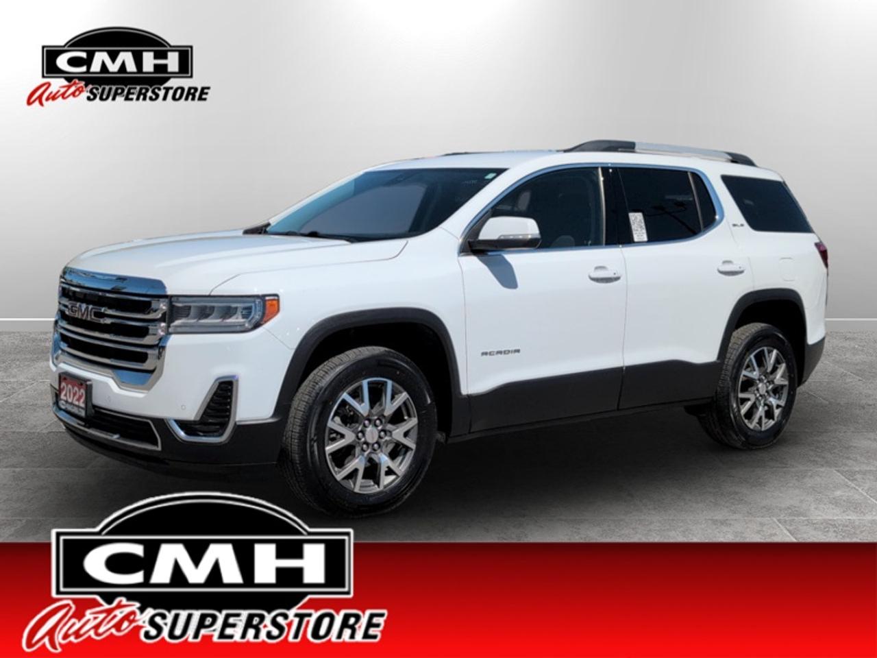 <b>AWD !! 7 PASSENGER !! REAR CAMERA, COLLISION ASSIST, LANE ASSIST, BLIND SPOT, CROSS TRAFFIC ALERT, APPLE CARPLAY, ANDROID AUTO, POWER DRIVER SEAT, HEATED SEATS, TRIZONE CLIMATE CONTROL, POWER LIFTGATE, REMOTE START, PROXIMITY KEY/BUTTON START, 18-IN ALLOY</b><br>  <br>CMH certifies that all vehicles meet DOUBLE the Ministry standards for Brakes and Tires. The advertised price is the promotional financing price. For all other methods of payment, the selling price is $500 higher.<br><br> <br>This 2022 GMC Acadia is for sale today.<br> <br>Wherever you and your family go, go confidently in this 2022 GMC Acadia that personifies GMCs Professional Grade attitude and dedication to precision. This Acadia offers versatile space and impressive functionality that are seamlessly blended with style, safety, and top notch technology. This Acadia makes a strong impression with its confident stance and bold styling from front to back and its details, big or small, make it a truly distinctive crossover vehicle.<br> <br>This SUV has 158,290 km. Its Summit White in colour and is major accident free based on the <a href=https://vhr.carfax.ca/?id=yeUgovZzFg50vutdEs7D/E0TJeOK87iS target=_blank>CARFAX Report</a>. It has an Automatic transmission and is powered by a 228HP 2.0L 4 Cylinder Engine. <br> <br> Our Acadias trim level is SLE. This GMC Acadia SLE comes very well equipped with the essentials such as lane keep assist with lane departure warning, signature LED lighting, 4G LTE with GMC Connected Access, an 8 inch color touchscreen infotainment system with wireless Apple CarPlay and Android Auto, remote keyless entry and push button start, steering wheel audio and cruise controls, a power liftgate, HD rear view camera, Teen Driver Technology, tri zone automatic climate control with rear seat controls, forward collision alert, stylish aluminum wheels, front and rear park assist, remote engine start, SiriusXM plus much more.<br> <br>To apply right now for financing use this link: <a href=https://www.cmhniagara.com/financing/ target=_blank>https://www.cmhniagara.com/financing/</a><br> <br/><br>**PLEASE NOTE:** The functionality and condition of any accessories and aftermarket parts are not guaranteed by CMH Auto Superstore. Examples of such items include, but are not limited to: tonneau covers, radios, cameras, remote starts, vent visors, roof racks, winches, light bars, headlights/tail lights, center caps, running boards, etc. If an aftermarket part is safety-related and found to be defective, it will be replaced by a factory option.<br><b>**CMH Auto Superstore reserves the right to choose to repair, modify, or replace all aftermarket parts (example  headlights) or accessories at its sole discretion.**</b><br><br>Trade-ins are welcome! Financing available OAC ! Price INCLUDES a valid safety certificate! Price INCLUDES a 60-day limited warranty on all vehicles except classic or vintage cars. CMH is a Full Disclosure dealer with no hidden fees. We are a family-owned and operated business for over 30 years! o~o