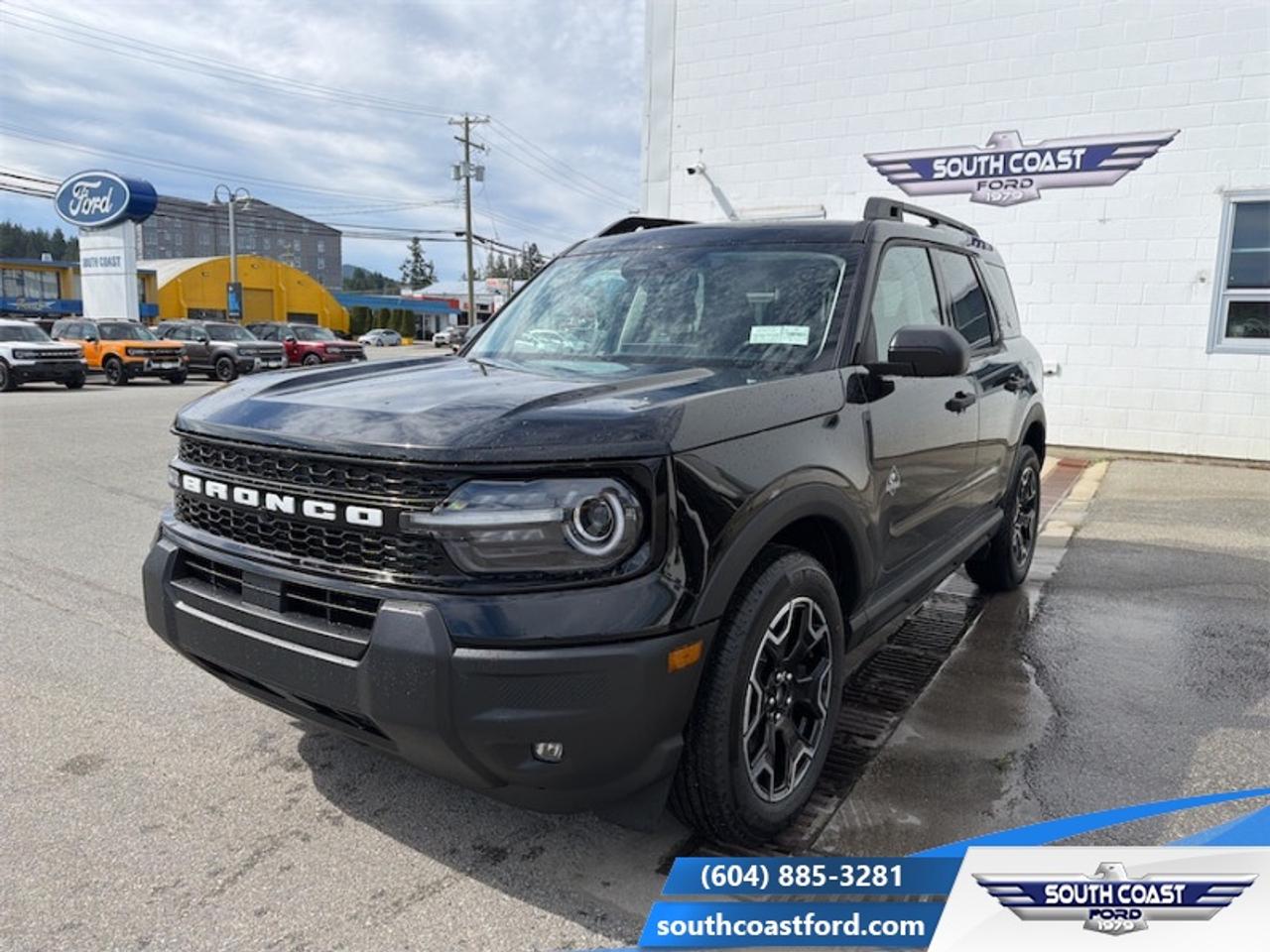 <b>Heated Steering Wheel,  Remote Start,  Fog Lamps,  Heated Seats,  Adaptive Cruise Control!</b><br> <br> The 2026 Ford Bronco Sport blends bold off-road styling, athletic capability and everyday versatility into one compact SUV built for adventure.<br> <br>The 2026 Ford Bronco Sport combines rugged styling, modern tech and flexible utility to create a compact SUV that doesnt compromise on spirit. Inside, the cabin features quality materials, intuitive connectivity and thoughtful design to keep passengers comfortable and engaged. With its trail-ready attitude, confident presence and Fords heritage of capability, the Bronco Sport is built to carry your lifestyle forward.<br> <br>This Shadow Black SUV has a 8 Speed Automatic transmission and is powered by a 181HP 1.5L 3 Cylinder Engine. <br> <br> Our Bronco Sports trim level is Outer Banks. Inside, premium-trimmed heated sport contour seats, a power-adjustable drivers seat with memory, and a heated leatherette steering wheel deliver comfort and control for every journey. The intuitive SYNC 4 infotainment system with a 13.2-inch touchscreen, wireless Apple CarPlay and Android Auto, Alexa integration, and adaptive cruise control with stop-and-go ensure seamless connectivity and convenience on the road. Dual-zone automatic climate control, smart device remote start, and a proximity key with push-button ignition add everyday ease, while thoughtful touches like ambient lighting, premium interior accents, and ample cargo versatility enhance practicality. Outside, 18-inch ebony black-painted aluminum wheels, LED headlights, and black body trim create a bold and athletic presence complemented by off-road-ready features like all-season tires, a Terrain Management System with five G.O.A.T. modes, and part- and full-time four-wheel drive. Safety comes standard with Ford Co-Pilot360 technology, including BLIS with Cross-Traffic Alert, Pre-Collision Assist with Automatic Emergency Braking, Lane Keeping Assist, Rear Cross-Traffic Braking, and a rearview camera, providing confidence and peace of mind whether navigating city streets or taking the scenic route. This vehicle has been upgraded with the following features: Heated Steering Wheel, Remote Start, Fog Lamps, Heated Seats, Adaptive Cruise Control, Lane Keep Assist, Collision Mitigation.<br><br> View the original window sticker for this vehicle with this url <b><a href=http://www.windowsticker.forddirect.com/windowsticker.pdf?vin=3FMCR9CN0TRE36216 target=_blank>http://www.windowsticker.forddirect.com/windowsticker.pdf?vin=3FMCR9CN0TRE36216</a></b>.<br> <br>To apply right now for financing use this link: <a href=https://www.southcoastford.com/financing/ target=_blank>https://www.southcoastford.com/financing/</a><br> <br/>Total rebate of $4500 is reflected in the price. 5.49% financing for 84 months. <br> Buy this vehicle now for the lowest bi-weekly payment of <b>$314.09</b> with $0 down for 84 months @ 5.49% APR O.A.C. ( taxes included, $695 Administration Fee included / Total Obligation of $52084 ). Incentives expire 2026-08-31. See dealer for details. <br><br>Call South Coast Ford Sales or come visit us in person. Were convenient to Sechelt, BC and located at 5606 Wharf Avenue. and look forward to helping you with your automotive needs. <br><br> Come by and check out our fleet of 20+ used cars and trucks and 90+ new cars and trucks for sale in Sechelt.  o~o