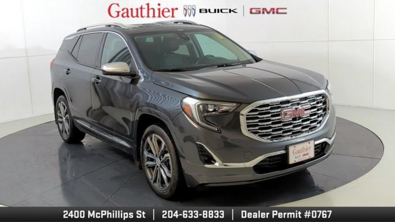 The 2019 GMC Terrain Denali is distinguished by its upscale Denali styling and premium features like 19-inch wheels, LED headlights, leather-appointed seats, and a hands-free power liftgate. Its powered exclusively by a turbocharged 2.0-liter four-cylinder engine with robust performance and offers advanced tech such as an 8 touchscreen with navigation, Apple CarPlay/Android Auto, and available driver-assist systems including a surround-view camera and adaptive cruise control. The Denali trim also enhances comfort with features like dual-zone climate control, heated seats and steering wheel, premium Bose audio, and a refined interior with thoughtful storage and convenience amenities.