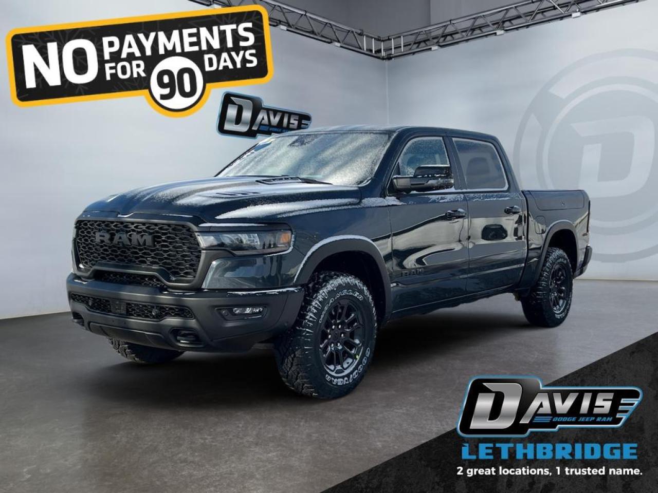 <b>Off-Road Suspension, Navigation, Apple CarPlay, Android Auto, 360 Camera!</b><br /> <br /> <br /> <br />Experience the perfect balance of power and luxury in the 2026 Ram 1500, built to handle every job with style. <br /> <br />The Ram 1500's unmatched luxury transcends traditional pickups without compromising its capability. Loaded with best-in-class features, it's easy to see why the Ram 1500 is so popular. With the most towing and hauling capability in a Ram 1500, as well as improved efficiency and exceptional capability, this truck has the grit to take on any task.<br /> <br />This Forged Blue Metallic Crew Cab 4X4 pickup has an Automatic transmission and is powered by a 420HP 3.0L Straight 6 Cylinder Engine. <br /> <br /> Our 1500's trim level is Rebel. This Ram 1500 in the Rebel trim offers off-roading suspension with Bilstein dampers, and rewards you with a leather-wrapped heated steering wheel, a 360 camera system, a 10-speaker Alpine audio, and a 12-inch infotainment screen with inbuilt navigation, Apple CarPlay and Android Auto, and 4G LTE Wi-Fi hotspot. Additional features include class IV towing equipment, black off-road wheels with black fender flares, power adjustable pedals, intersection collision assist, evasion assist, lane keep assist with lane departure warning, and even more! This vehicle has been upgraded with the following features: Off-Road Suspension, Navigation, Apple CarPlay, Android Auto, 360 Camera, Heated Steering Wheel, Adaptive Cruise Control.<br /><br /> <br />To apply right now for financing use this link: <a href=https://www.bridgecitychrysler.com/pre-approval/ target=_blank rel=nofollow noopener noreferrer>https://www.bridgecitychrysler.com/pre-approval/</a><br /><br /> <br /><br />As a premier Chrysler, Dodge, Jeep and RAM dealership, Bridge City Chrysler proudly offers an extensive selection of new and used vehicles to meet every drivers needs. Customers across Lethbridge, Fort Macleod, Taber, Claresholm, Coaldale, and beyond trust us for daily vehicle specials, certified service and parts, and a seamless online inventory experience. <br /><br /> With competitive financing options and expert support, we make car buying easy and enjoyable. <br /><br /> Ready to hit the road? Schedule your test drive today at Bridge City Chrysler, your trusted Chrysler, Dodge, Jeep and RAM dealer in Lethbridge, Alberta.<br /><br /> Vehicle pricing offer shown expires 2026-01-31. <br /> Come by and check out our fleet of 70+ used cars and trucks and 130+ new cars and trucks for sale in Lethbridge. o~o