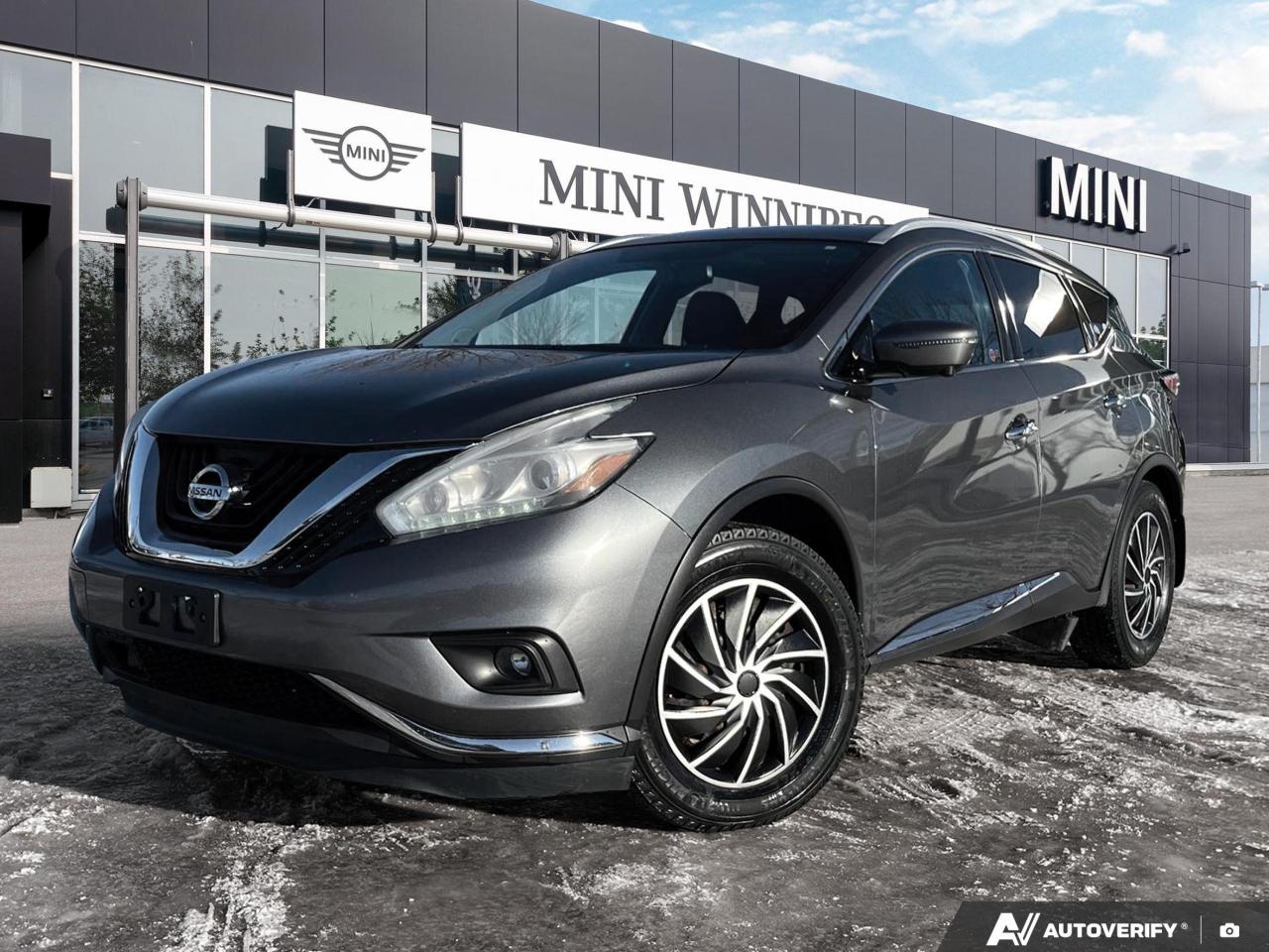 Discover luxury and performance in this 2017 Nissan Murano Platinum AWD. With low kilometers and a suite of premium features, this SUV offers an exceptional driving experience for the discerning buyer.

Key Highlights:
- Powerful 3.5L V6 engine with smooth CVT transmission
- All-Wheel Drive for enhanced traction and stability
- Panoramic sunroof for an open, airy cabin feel
- Integrated navigation system with voice activation
- Dual-zone automatic climate control for personalized comfort
- Advanced safety features including multiple airbags and tire pressure monitoring
- Winter tire package included for confident cold-weather driving
- Fuel-efficient performance with 8.4L/100km highway economy

Experience the MINI Winnipeg difference today. Our team is ready to answer your questions, arrange a test drive, or guide you through our streamlined purchase process. Dont miss this opportunity to own a versatile and refined SUV thats perfect for both city driving and weekend getaways. Contact us now to take the next step in your car-buying journey.
Unforgettable experiences guaranteed! Buy your next Pre-Owned vehicle from Birchwood BMW and enjoy brand specific luxuries including:
 A full CARFAX vehicle report
 Complete vehicle detailing & a full tank of gas.
 BMW Factory Certified Technicians with 100+ Years of Experience
 Certifiable BMW Vehicles
 21 Loaner Vehicles
Discover the ultimate driving experience today! Book your appointment at 204-452-7799.
Dealer Permit #9740
Dealer permit #9740