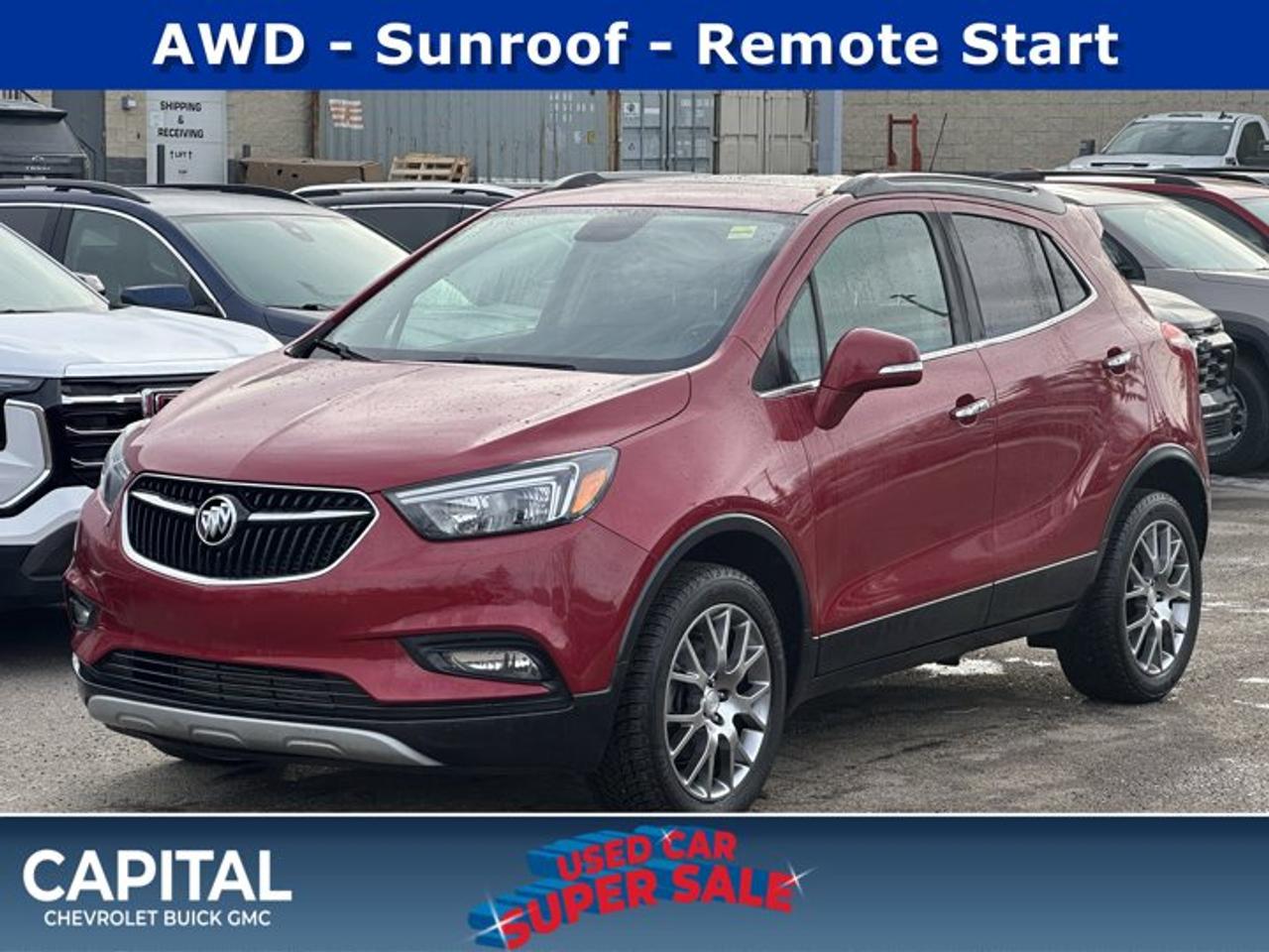 Recent Arrival! CARFAX Canada No Reported AccidentsAsk for the Internet Department for more information or book your test drive today! Call 403-256-4960 for fast answers at your fingertips! Disclaimer: All prices are plus taxes. See dealer for details. AMVIC Licensed Dealer # B2020028.2018 Encore 6-Speed Automatic Electronic with Overdrive AWD Encore Sport Touring, AWD, Encore Sport Touring Package, Front Fog Lamps, Power Tilt-Sliding Moonroof, Preferred Equipment Group 1SH, Rear Sport Spoiler, Remote Vehicle Starter System, Wheels: 18 Midnight Silver Aluminum Alloy.