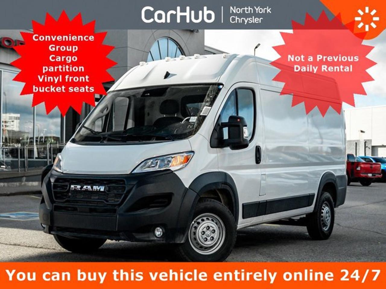 <p> Only 105 Miles! This Ram ProMaster Cargo Van delivers a Regular Unleaded V-6 3.6 L/220 engine powering this Automatic transmission. WHEELS: 16 X 6 STEEL  (STD), TRANSMISSION: 9-SPEED AUTOMATIC  (STD), SIDE WALL PANELING - LOWER. <p>This Ram ProMaster Cargo Van Comes Equipped with These Options <br /> QUICK ORDER PACKAGE 22B TRADESMAN W/PASS SEAT  -inc: Engine: 3.6L Pentastar VVT V6, Transmission: 9-Speed Automatic, Manual 4-Way Front Passenger Seat, Passenger Bucket Seat , MOPAR SIDE WALL PANELING U & L  -inc: Side Wall Paneling - Lower, MOPAR CARGO AREA FLOOR MAT, FULL-SIZE SPARE TIRE  -inc: Underslung Tire Carrier, ENGINE: 3.6L PENTASTAR VVT V6  (STD), CONVENIENCE GROUP  -inc: Rear Cargo LED Lamp, CARGO PARTITION W/SLIDING WINDOW, BRIGHT WHITE, Wireless Phone Connectivity, Wheel Centre Cap. </p> <p>Drive Happy with CarHub<br>*** All-inclusive, upfront prices -- no haggling, negotiations, pressure, or games*** Purchase or lease a vehicle and receive a $1000 CarHub Rewards card for service.  *** Purchase this vehicle fully online on CarHub websites</p> <p>Transparency Statement<br>USED VEHICLES:Online prices and payments are for finance purchases  please note there is a $850 safety certification fee. if not Certified, then as per OMVIC Regulations the vehicle is deemed to be not drivable and Not Certified. Cash purchases for used vehicles have a $2,350 surcharge which includes the safety certification (the finance price + $2,350).NEW VEHICLES:New financed vehicles are subject to an $ 850 Processing Fee. New cars priced at over $100,000 including add-ons or accessories are subject to the additional federal luxury tax.While every effort is taken to avoid errors, technical or human error can occur, so please confirm vehicle features, options, materials, and other specs with your CarHub representative. This can easily be done by calling us or by visiting us at the dealership. CarHub used vehicles come standard with 1 key. If we receive more than one key from the previous owner, we include them with the vehicle. Additional keys may be purchased at the time of sale. Ask your Product Advisor for more details. Payments are only estimates derived from a standard term/rate on approved credit. Terms, rates and payments may vary. Prices, rates and payments are subject to change without notice. Please see our website for more details.</p>