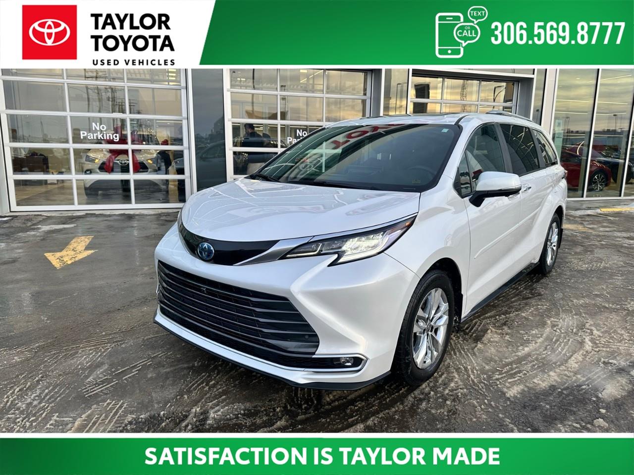 360 Camera, 3rd Row Seating, 7 Passenger Seating, Backup Camera, Blind Spot Detection, Bluetooth, Dual Climate Control, Front Parking Sensors, Rear Parking Sensors, Heated Seats, Heated Rear Seats, Heated Steering Wheel, Leather, Navigation, Not a Rental, Power Liftgate, Engine Block Heater, Vented Seats, Apple Car Play, Rear Entertainment Screen, AWD, 12 Speakers, A/V remote, ABS brakes, AM/FM radio: SiriusXM, Auto High-beam Headlights, Automatic temperature control, Front dual zone A/C, Fully automatic headlights, Headphones, Knee airbag, Memory seat, Navigation system: Dynamic Navigation, Power Liftgate, Radio: 12.3''' Toyota Multimedia, Reclining 3rd row seat, Sienna Limited Grade, Speed-sensing steering, Traction control.<br /><br /><br />2.5L 4-Cylinder 16V DOHC eCVT AWD<br /><br /><br />As a family run business, we at Taylor Toyota understand the need to provide you with the highest quality automobile goods and services. Our services dont start and stop from the moment you step onto our lot to the moment you drive off; we always make sure you are being taken care of throughout the lifetime of your vehicle.<br /><br /><br />90-Day No Payment Promotion On approved credit. Interest may accrue during the deferral period. The 90-day payment deferral is offered through participating lenders, including Scotiabank, and is subject to lender approval. Final terms and conditions are determined by the lending institution.
