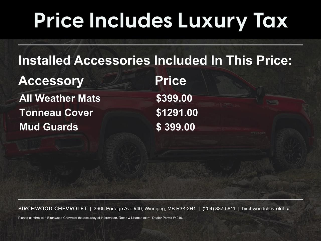 Price Includes Added Accessories Plus 	Technology Package | Engine Block Heater | 	Exhaust System--Active, Sport Mode enabled | High Country Premium Package | Multi-Flex Tailgate | 	3 Years Sirius XM | Midnight Edition | Suspension Package - Adaptive Ride Control
Experience the future of pickup trucks with the all-new 2026 Chevrolet Silverado 1500. This cutting-edge vehicle combines power, technology, and comfort to deliver an unparalleled driving experience.

- 6.2L 8-cylinder engine with 4WD for exceptional performance
- Advanced safety features including Trailer Side Blind Zone Alert and Rear Cross Traffic Braking
- Luxurious interior with heated steering wheel and 10-way power adjustable seats
- Teen Driver technology for promoting safe driving habits
- Innovative Chevytec spray-on bedliner for enhanced durability
- State-of-the-art infotainment system with steering wheel audio controls
- Rain-sensing wipers and deep-tinted glass for improved visibility and comfort

Dont miss out on this exceptional truck. Reserve your 2026 Chevrolet Silverado 1500 today or contact Birchwood Chevrolet Buick GMC to schedule a test drive and experience the future of trucking firsthand.
See three brands under one roof at Birchwood Chevrolet Buick GMC  the only place in Winnipeg where you can compare GMC, Chevrolet, and Buick all in one visit. Save yourself some time, see a great selection, and learn everything you need to know. 

Your Experience is Everything at Birchwood Chevrolet Buick GMC. 

Click, call (204) 837-5811, or visit Birchwood Chevrolet Buick GMC at the Birchwood Auto Park, 3965 Portage Avenue West at the Perimeter.

Dealer Permit #4240.
Dealer permit #4240