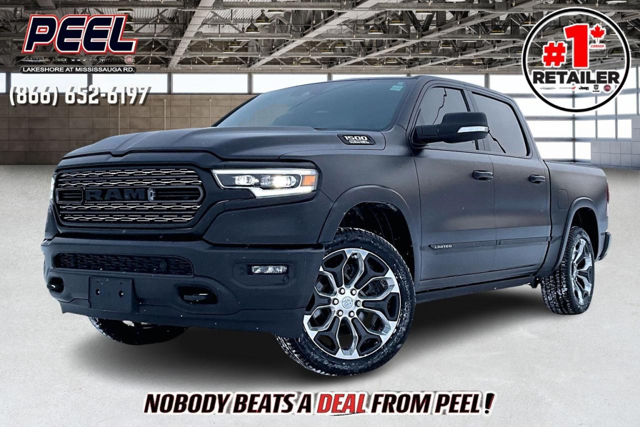 COME SEE WHY NOBODY BEATS A DEAL FROM PEEL! Your Source for ALL make and models used cars and trucks. The True #1 Stellantis Retailer in Ontario for 14 years and running!! (*)

2022 Ram 1500 Limited Crew Cab 4X4 | 5.7L HEMI V8 | Diamond Black Crystal Pearl | Full Truck Matte Black Vinyl Wrap | Heated & Ventilated Premium Leather Seats | Uconnect 12" Touchscreen Display w/ Navigation | Forward Collision Warning | Blind Spot Monitoring | Wireless Smartphone Charging Pad | Wireless Apple CarPlay & Android Auto | 4-corner Air Suspension | Park-sense Front & Rear Parking Sensors | Second-row Heated Seats | 22x9 Polished Aluminum Wheels | 124L Fuel Tank | Class IV Hitch Receiver | Trailer Brake Control | Anti-spin Differential Rear Axle | 3.92 Rear Axle Ratio | Compustar Anti-theft  Engine Immobilizer Installed | TAG Installed

One Owner Clean Carfax

Luxury comfort meets bold style in this 2022 Ram 1500 Limited, where heated and ventilated premium leather seats up front, second row heat, a quiet, spacious cabin, and thoughtful storage make long days effortless. The massive 12 inch Uconnect display with navigation pairs wirelessly with Apple CarPlay and Android Auto, a wireless charging pad keeps the console clean, and confidence comes from forward collision warning, blind spot monitoring, Park Sense front and rear sensors, and a Compustar engine immobilizer plus a TAG tracking device for added security that can qualify you for an insurance discount. Outside, the full matte black vinyl wrap turns heads over Diamond Black Crystal Pearl paint, 22x9 polished alloys add presence, and real capability follows with 4 corner air suspension that glides on the highway and levels a load, 5.7L HEMI V8 power, a 3.92 rear axle with anti spin differential, a Class IV hitch with trailer brake control, and a long range 124 litre tank. One Owner Clean Carfax makes this wrapped Limited a distinctive, fully equipped truck that delivers luxury and real-world strength.
______________________________________________________

Engage & Explore with Peel Chrysler: Whether youre inquiring about our latest offers or seeking guidance, 1-866-652-6197 connects you directly. Dive deeper online or connect with our team to navigate your automotive journey seamlessly.

WE TAKE ALL TRADES & CREDIT. WE SHIP ANYWHERE IN CANADA! OUR TEAM IS READY TO SERVE YOU 7 DAYS!
______________________________________________________
Our advertised prices are for consumers (i.e end users) only. 

*FREE CarFax (click the link above to check it out at no cost to you!)*

*FULLY CERTIFIED! (Have you seen some of these other dealers stating in their advertisements that certification is an additional fee? NOT HERE! Our certification is already included in our low sale prices to save you more!)

(*) Based on the Eastern Business Center National Ranking reported sales to actual customers, not including demonstrators.
______________________________________________________

Peel Chrysler  A Trusted Destination: Based in Port Credit, Ontario, we proudly serve customers from all corners of Ontario and Canada including Toronto, Oakville, North York, Richmond Hill, Ajax, Hamilton, Niagara Falls, Brampton, Thornhill, Scarborough, Vaughan, London, Windsor, Cambridge, Kitchener, Waterloo, Brantford, Sarnia, Pickering, Huntsville, Milton, Woodbridge, Maple, Aurora, Newmarket, Orangeville, Georgetown, Stouffville, Markham, North Bay, Sudbury, Barrie, Sault Ste. Marie, Parry Sound, Bracebridge, Gravenhurst, Oshawa, A250680Bjax, Kingston, Innisfil and surrounding areas. On our website www.peelchrysler.com, you will find a vast selection of new vehicles including the new and used Ram 1500, 2500 and 3500. Chrysler Grand Caravan, Chrysler Pacifica, Jeep Cherokee, Wrangler and more. All vehicles are priced to sell. We deliver throughout Canada. website or call us 1-866-652-6197. 

Disclaimer Statement: At Peel Chrysler, your satisfaction is our priority. While many pre-owned vehicles originally come with two keys, variations may occur based on trade-ins, and all Peel Chrysler Pre-Owned Vehicles come standard with one key. Any extras provided by the previous owner will be included with your purchase, and additional keys can be bought at the time of sale. Online prices and payments are for finance purchases. Used vehicles that are being financed are subject to a $499 (^$1500 non-prime) financing fee, while cash purchases (certified cheque, bank draft, or wire transfer) on used vehicles have a $2,000 surcharge ( online price + $2,000). Cash purchases of new vehicles only incur applicable taxes and licensing fees, and those priced above $100,000 (including accessories or add-ons) are subject to a federal luxury tax. Optional finance and lease terms are available, and if trading in a vehicle with an outstanding loan balance requiring Peel Chrysler to facilitate the lien payout, a Lien Payout Fee of $349 applies. Prices, rates, and payments are subject to change without notice. While we strive for accuracy, occasional technical or human errors may occur, so we encourage verifying all vehicle details, including features, options, materials, and specifications, with a Peel Chrysler representative by contacting us or visiting our dealership. Experience seamless convenience with our nationwide delivery options. Visit our website or contact us for more details.