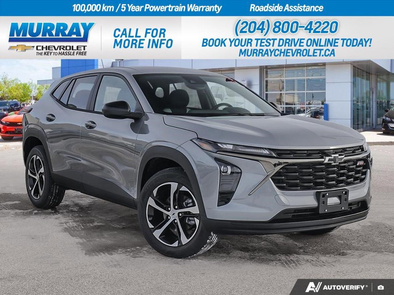 Discover the exhilarating *ENGINE ECOTEC 1.2L TURBO* that powers the 2026 Chevrolet Trax 1RS, offering impressive performance with 137 hp and 162 lb-ft of torque. Paired with a smooth *TRANSMISSION 6-SPEED AUTOMATIC*, this sport utility vehicle is designed for both efficiency and excitement. Enhance your driving experience with the convenience of an *ENGINE BLOCK HEATER*, perfect for those chilly mornings in Winnipeg.  The 2026 Chevrolet Trax 1RS stands out with its stylish Sterling Grey Metallic finish and eye-catching Jet Black/Grey cloth seats accented in red. Safety and innovation are at the forefront with features like Front Collision Mitigation, Lane Departure Warning, and a Blind Spot Monitor ensuring confidence on every drive. Embrace the technology with Smart Device Integration, a WiFi Hotspot, and Bluetooth Connectivity, keeping you seamlessly connected no matter where the road takes you.  Experience exceptional comfort with heated front seats and a heated steering wheel, making every journey cozy and enjoyable. The Traxs intelligent design includes rear parking aid and cross-traffic alert features, providing peace of mind in all driving situations. With its striking aluminum wheels and rear spoiler, the Trax is both functional and fashionable, making it a perfect companion for urban adventures in Winnipeg.  Dealer Permit #1740