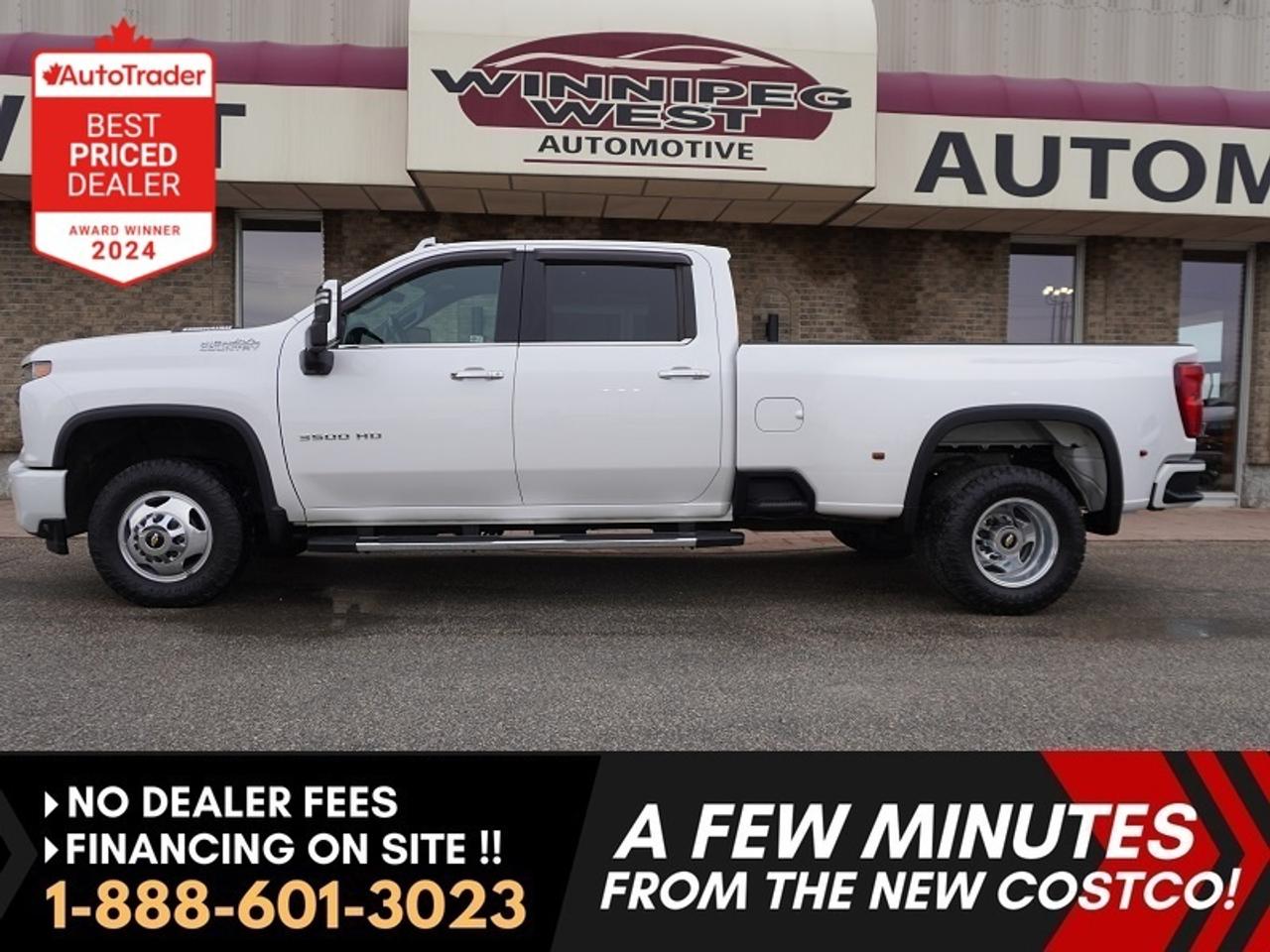 *** Dealer arranged financing on site! Quick, Simple,  no calls or waiting on bank appointments required!! Drive away today ***   NO ADMINISTRATION FEES!!

*** TOP OF THE LINE!! ***  High Country LTZ , This truck has a build sheet that has every conceivable option......and more!!  Scroll through the picture portfolio to note accessories and high end amenities as well as the IMMACULATE  condition!!  Most Heavy Duty trucks look like they have been worked and used ( this truck looks like it has been a grocery getter ) Must be seen to be appreciated. Excellent History!  Gorgeous truck in every respect. Check out the option list below.   

***VERY HARD TO FIND DUALLY*** This 2020 Chevrolet Silverado 3500HD LTZ High Country is powered by the legendary 6.6L Duramax Turbo-Diesel V8 (445 HP / 910 lb-ft) paired with the Allison 10-speed automatic transmission for unmatched strength, smoothness, and reliability.

- 6.6L Duramax Turbo-Diesel V8 (L5P) produces 445 horsepower and 910 lb-ft of torque
- Allison 10-Speed Automatic
- 4&times;4 Drivetrain
- LTZ Trim  Premium Equipment Group
- Heads Up Display 
- Leather Heated and Ventilated Front Seats
- Power Driver and Passenger Seats
- Dual-Zone Automatic Climate Control-
- 8 Chevrolet Infotainment Touchscreen w/ Apple Car Play & Android Auto
- Premium Bose Audio System
- Factory Trailer Tow Package + Integrated Trailer Brake Controller
- HD Surround Vision / Multi-View Trailer Camera System
- Power Folding Extendable Tow Mirrors with LED Lighting
- Remote Start / Keyless Entry / Push-Button Ignition
- Chrome Exterior Accents & Front Recovery Hooks
- Factory Alloy Wheels on All-Terrain Tires
- Spray-In Bed liner & LED Bed Lighting
- Corner Step Rear Bumper + Integrated Bed Steps
- Towing Capacity up to ~23,000 lbs (depending on configuration)
- Heated Steering Wheel 
- Full length running boards  

Whether youre hauling equipment, towing an RV, or looking for a luxury-level daily driver  this Silverado 3500 LTZ High Country checks every box.
 Comes with a Manitoba Safety Certification, and we have many Extended Powertrain warranties available on your vehicle purchase up to 10-year coverage (on eligible vehicles see dealer for details). Financing on site with Zero down financing OAC. Trades accepted. View at Winnipeg West Automotive Group, 5195 Portage Ave. (only a couple of minutes past the new Costco) Dealer permit # 6007, Call now 1(888) 601-3023. This Car is located in Winnipeg Manitoba,  however we can have it shipped anywhere in North America relatively inexpensively.
