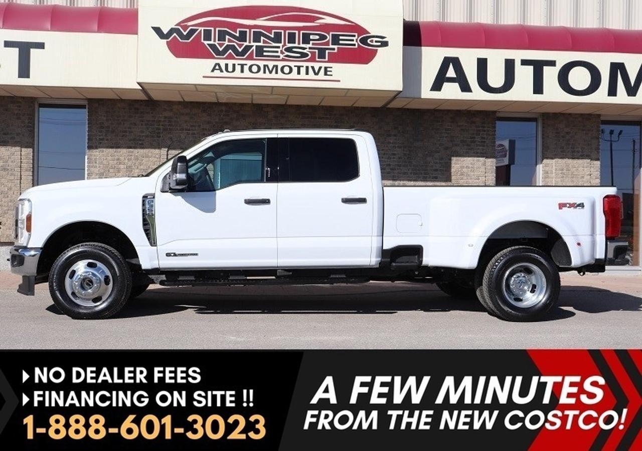 *** Dealer arranged financing on site! Quick, Simple,  no calls or waiting on bank appointments required!! Drive away today ***   NO ADMINISTRATION FEES!!RARE FIND!! TRUCK IS STILL AS BRAND NEW --  ONLY 750KMS ON IT, YES 750KMS!!! VERY WELL EQUIPPED, AND HARD TO FIND F-350 DUALLY STILL NEW! NEW GENERATION 2024 Ford F-350 DUALLY CREW XLT PREMIUM PACKAGE FX4 OFF ROAD 4X4 6.7L POWERSTROKE DIESEL 4X4 WITH FULL 8FT BOX,  WELL EQUIPPED INCLUDING 10 SP TRANS, POWER SEATS, TOW PACKAGE INCLUDING FACTORY FIFTH WHEEL/GOOSE-NECK PREP KIT & MORE! STILL NEW TRUCK WITH ONLY 750KMS WESTERN CANADIAN LEASE RETURN THAT DID NOT GET USED!! VERY HARD TO FIND POWERSTROKE DUALLY!! 

- 6.7L POWERSTROKE DIESEL (475hp / 1050 lb-ft tq) 
- ALL NEW 10-Speed automatic transmission with drive modes and PTO ready
- Auto 4x4 with 2 stage transfer case
- Electronic-Locking w/3.55 Axle Ratio
- 410 AMP Alternator
- Power Buckets and console (5-passenger seating with FULL center console)
- Power adjustable foot pedals 
- Premium Large Screen Multimedia audio system with AUX, USB, CD, and Satellite 
- Apple Carplay and Android along with WIFI
- Sync 4 Bluetooth phone and media connectivity 
- Factory Remote Starter
- Remote and door Key-Pad Entry 
- Backup camera
- OEM Power Inverter 
- Full HD factory tow package
- Factory Fith Wheel and Gooseneck prep package
- Platford step/running boards
- Box side step
- rear bumper step
- Factory Brake controller
- Engine Exhaust brake
- Power Folding & power extending tow mirrors 
- Fog lights and Tow Hooks
- Chrome Appearance package 
- Dark Privacy glass 
- All Weather factory Floor mats
- Factory Spray-in box liner
- Polished Aluminum Premium rims
- Read below for more info... 

MUST SEE WITH ONLY 750KMS!!!! STILL BRAND NEW TRUCK VERY HARD-TO-FIND F-350 POWERSTROKE DUALLY NEW GENERATION 2024 F350 SUPER DUTY THATS THE RIGHT TRUCK WITH THE RIGHT OPTIONS! READY TO WORK FOR YOUR CREW OR FAMILY. THESE SUPER DUTYS ARE EXTRA TOUGH, AND THIS ONE IS STILL BRAND NEW WITH ONLY 750KMS!!! - This Ford F-350 SUPER DUTY DUALLY CREW CAB XLT PREMIUM EDITION IS AN EXTRA CLEAN TRUCK INSIDE AND OUT. You will not be disappointed! It is loaded with all the right options including the STRONG Work and Tow ready 6.7L POWERSTROKE TURBO DIESEL engine producing 475 HP and MASSIVE 1050 lbs of pulling torque and THE ALL- NEW 10-speed automatic transmission with PTO ready. This truck comes complete with Premium package, engine exhaust brake, auto 2 stage 4x4, locking rear differential with a pull of a button, 5-passenger, 8-way power bucket seats with a full large center console, Premium large screen Ford SYNC infotainment with Bluetooth for phone and media connectivity, air, tilt, cruise, PW, PL, with CD, AUX, USB and satellite input, backup camera, full factory High Capacity tow package including factory fifth wheel/gooseneck prep kit, with brake controller, Power extendable & power folding heated tow mirrors, remote entry, Factory Command start, tow hooks, running boards, fog lamps, Tow Hooks, premium Aluminum polished rims with Michelin Tires and so much more. This truck is basically brand new with only 750kms on it! Truck was fleet purchased but never used! Ready for all your work or pleasure hauling or towing needs!!Comes with a Manitoba Safety Certification, and we have many Extended Powertrain warranties available on your vehicle purchase up to 10-year coverage (on eligible vehicles see dealer for details). Financing on site with Zero down financing OAC. Trades accepted. View at Winnipeg West Automotive Group, 5195 Portage Ave. (only a couple of minutes past the new Costco) Dealer permit # 6007.  This Car is located in Winnipeg Manitoba,  however we can have it shipped anywhere in North America relatively inexpensively.