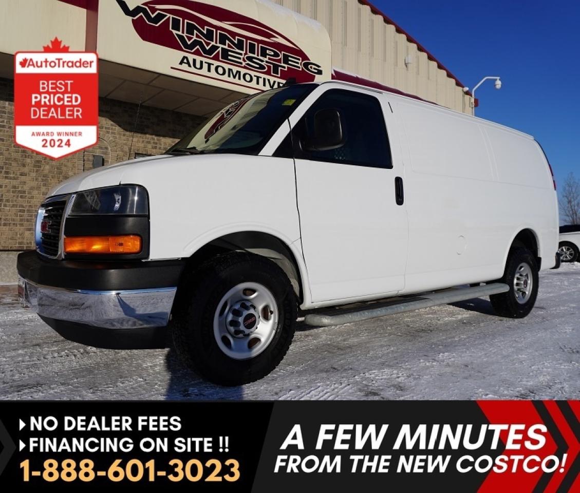 *** Dealer arranged financing on site! Quick, Simple,  no calls or waiting on bank appointments required!! Drive away today ***   NO ADMINISTRATION FEES!!

2023 GMC SAVANA 2500 CARGO VAN 135 WB LOW KMS, CLEAN, READY FOR WORK!     

WOW  CHECK OUT THIS LIKE-NEW COMMERCIAL VAN! ONLY 24,000 KMS AND BUILT TO WORK HARD EVERY DAY! This 2023 GMC Savana 2500 Cargo Van is the go-to choice for trades, delivery, and service businesses needing reliability, hauling power, and serious durability. Strong, simple, and professional  this van is a proven performer!

Powertrain & Capability:

Powered by the reliable and Fuel efficient 4.3L V6 Direct Injection Engine with Variable Valve Timing and 8-Speed Automatic Transmission with Tow/Haul Mode, this van delivers great torque, smooth performance, and efficiency. Backed by a heavy-duty full ladder frame, StabiliTrak electronic stability control, and Hill Start Assist, its engineered for tough work in all conditions.

Exterior Highlights:

-Finished in Summit White for a clean, professional look
-Chrome Appearance Package for added style
-16 steel wheels with LT245/75R16E tires
-Heated, power-adjustable black mirrors with manual fold
-Solar Ray tinted glass for comfort and security
-Swing-out 60/40 side cargo doors and rear glass doors for easy access

Interior Comfort & Functionality:

-Black cloth bucket seats with storage console
-Air conditioning and power windows/locks
-Tilt steering wheel & cruise control (Driver Convenience Package)
-Rear Vision Camera for added safety AM/FM MP3 stereo with digital display and clock
-120V outlet + dual 12V power outlets for job site tools and devices
-Cargo tie-down D-rings for secure loads
-Driver Information Center with trip odometer, voltmeter, oil life, and tire pressure monitoring

Built for Work:

-GVWR: 8,600 lbs (3,901 kg)
-Engine block heater for Canadian winters
-Rear floor covering delete for customizable upfit or easy cleaning
-Head board Cargo/cab divider already installed
-Factory wiring provisions for odometer security
-Wood lined cargo area
-Extra key set included

With its low mileage, clean condition, and well-equipped build, this 2023 Savana 2500 offers a fantastic value for your business fleet, contractor setup, or delivery operation. Ready to hit the road and start earning right away  no waiting, no compromise!

Dont miss out  clean low-km commercial vans like this are hard to find! Come see it today and experience why the GMC Savana remains one of Canadas top choices for dependability and performance in a work van.
 Comes with a Manitoba Safety Certification, and we have many Extended Powertrain warrantys available on your vehicle purchase up to 10-year coverage (on eligible vehicles see dealer for details). Financing on site with Zero down financing OAC. Trades accepted. View at Winnipeg West Automotive Group, 5195 Portage Ave. (only a couple of minutes past the new Costco) Dealer permit # 6007, Call now 1(888) 601-3023. This Car is located in Winnipeg Manitoba,  however we can have it shipped anywhere in North America relatively inexpensively.