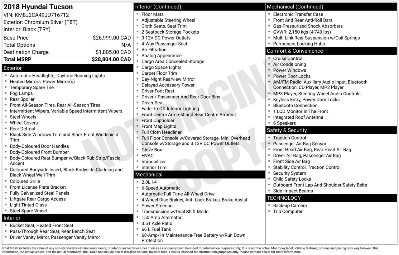 2018 Hyundai Tucson 2.0L NO ACCIDENTS|WINTERS|19 SVC RECORDS|1 OWNER Photo3