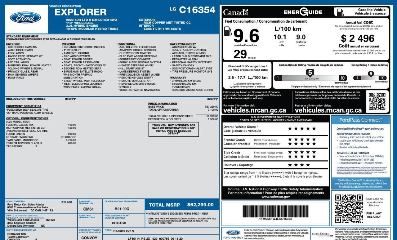 2020 Ford Explorer Limited Twin Panel Moonroof   Class III Tow Photo