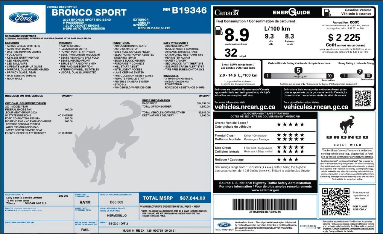 2021 Ford Bronco Sport Big Bend ACC + Lane Keeping   Heated Seats Photo