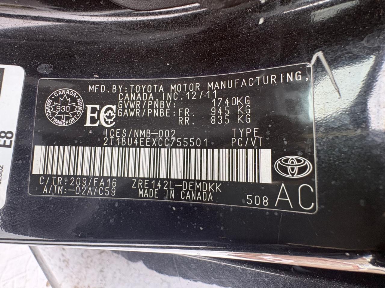 2012 Toyota Corolla 4DR SDN MAN CE Photo