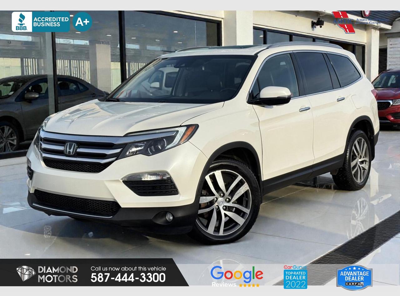LIMITED TIME at Diamond Motors <br/> Drive away with a FREE 1-Year Warranty + low payments included at Listed Price. T&Cs Apply. <br/> <br/> <br/> Leather, Heated Steering Wheel, Adaptive Cruise Control, Lane Assist, Blind Spot Monitoring, Bluetooth, Navigation, Sunroof, Backup Camera, Keyless Entry, Heated And Cool Seats, Push To Start, Remote Start, 3.5L 6Cylinder, Dual Climate Control, and much more!!! <br/> <br/> <br/> Now Available: 2016 Honda Pilot Touring White has 187,729 KM on it. 3.5L 6 Cylinder Engine engine, All Wheel Drive, Automatic transmission, 7 Seater passengers, on special price for $23,900.00. <br/> <br/> <br/> Book your appointment today for Test Drive. We offer contactless Test drives & Virtual Walkarounds. Stock Number: 261004 <br/> The vehicle was in need of repairs as a result of an incident or collision that cost more than $3,000 including parts and labour. <br/> At Diamond Motors, we are dedicated to providing you with an outstanding car-buying experience, offering quality pre-owned vehicles at prices that fit your budget. Our transparent and honest approach means you can expect straightforward guidance without any high-pressure sales tactics. We believe in building lasting relationships with our customers by offering personalized service tailored to your needs. From the moment you step onto our lot, our team is here to support you every step of the way, ensuring you leave confident in your decision. Trust, integrity, and customer satisfaction are the foundation of everything we do. <br/> <br/> <br/> Why Choose Diamond Motors?<br/> <br/> Certified Pre-Owned Vehicles <br/> Family Owned & Operated <br/> 100+ Vehicles in Stock <br/> Finance & Extended Warranty Available <br/> Transparent Pricing <br/> Inspection & Carfax Provided <br/> No-Pressure Buying Experience <br/> Full Disclosure Guaranteed <br/> Top Google Rated Dealership <br/> Trade-Ins Welcome <br/> AMVIC Licensed & BBB Accredited <br/> CarGurus Top-Rated Dealer (2022 & 2024) <br/> <br/> <br/> Phone to schedule an appointment @ 587-444-3300 or simply browse our inventory online www.diamondmotors.ca or come and see us at our location at <br/> 3403 93 street NW, Edmonton, T6E 6A4 <br/> <br/> <br/> To view the rest of our inventory: <br/> www.diamondmotors.ca/inventory <br/> <br/> <br/> This dealership provides all required disclosures in accordance with AMVIC regulations. A completed Mechanical Fitness Assessment and its associated inspection work order will be supplied with every vehicle. A Carfax (or equivalent) vehicle history report will also be provided, including available information on previous damage, accident history, stolen or salvage status, and jurisdictional records. <br/> Customers are encouraged to review all vehicle features, options, and equipment for accuracy prior to purchase. <br/>