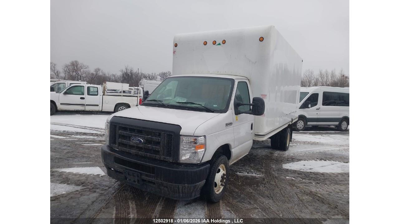 <h3><strong>2023 Ford E-Series E-450 DRW 176" WB – 16' Cube Van, Heavy-Duty Commercial</strong></h3><p><strong>Now available at Orr Motors – the trusted used car dealer in Ottawa since 1962</strong></p><p>This <strong>2023 Ford E-Series E-450 Cutaway Cube Van</strong> is a heavy-duty commercial solution built for delivery, moving, trades, and fleet applications. With its <strong>dual rear wheels</strong>, long <strong>176" wheelbase</strong>, and fully enclosed cargo box, this unit offers excellent payload capacity, durability, and upfit versatility for demanding business use.</p><p>Powered by Ford’s proven <strong>7.3-litre V8 gas engine</strong> producing <strong>325 horsepower and 468 lb-ft of torque</strong>, paired with a <strong>6-speed automatic transmission</strong> and <strong>rear-wheel drive</strong>, this E-450 delivers strong low-RPM torque, dependable performance under load, and long-term reliability.</p><p><em>(Fuel economy is omitted, as EnerGuide ratings are not published for this GVWR class.)</em></p><h3><strong>Key Features & Equipment</strong></h3><h4><strong>Chassis & Powertrain</strong></h4><ul><li><p>7.3L V8 gasoline engine</p></li><li><p>6-Speed automatic transmission</p></li><li><p>Rear-wheel drive (RWD)</p></li><li><p><strong>Dual rear wheels (DRW)</strong></p></li><li><p>Heavy-duty commercial suspension</p></li><li><p><strong>176" wheelbase</strong></p></li></ul><h4><strong>Cube Van Configuration</strong></h4><ul><li><p><strong>16' enclosed cargo box</strong></p></li><li><p>Roll-up rear cargo door</p></li><li><p>Flat, open cargo area ready for shelving or load securement</p></li><li><p>Ideal for delivery, moving, or service applications</p></li></ul><h4><strong>Interior & Driver Convenience</strong></h4><ul><li><p>Durable vinyl seating</p></li><li><p>Front air conditioning</p></li><li><p>Power steering</p></li><li><p>Tilt steering column</p></li><li><p>Upfitter-ready cab layout</p></li></ul><h4><strong>Technology</strong></h4><ul><li><p>Rearview camera</p></li><li><p>AM/FM audio system</p></li><li><p>Driver information display</p></li></ul><h4><strong>Safety</strong></h4><ul><li><p>AdvanceTrac with Roll Stability Control</p></li><li><p>4-wheel anti-lock disc brakes</p></li><li><p>Traction control</p></li><li><p>Multiple airbags</p></li></ul><p><strong>Additional Highlights</strong></p><ul><li><p>Carfax available</p></li><li><p>Certification and extended warranty options available</p></li><li><p>Commercial and personal financing available OAC</p></li></ul><p>Visit us at Orr Motors – 6230 Hazeldean Rd, Ottawa Call: 613-836-3333 | <a target=_blank rel=noopener noreferrer nofollow href=http://orrmotors.com>orrmotors.com</a></p><p>Orr Motors - The trusted used car dealer in Ottawa since 1962.</p> <br /> <br /> <br /> **Advertised price is for finance purchase. <br /> *Every reasonable effort is made to ensure the accuracy of the information listed above. Vehicle pricing, incentives, options (including standard equipment), and technical specifications listed is for the Year, Make and Model of the vehicle, and may not match the exact vehicle displayed. Please confirm with a sales representative the accuracy of this information.