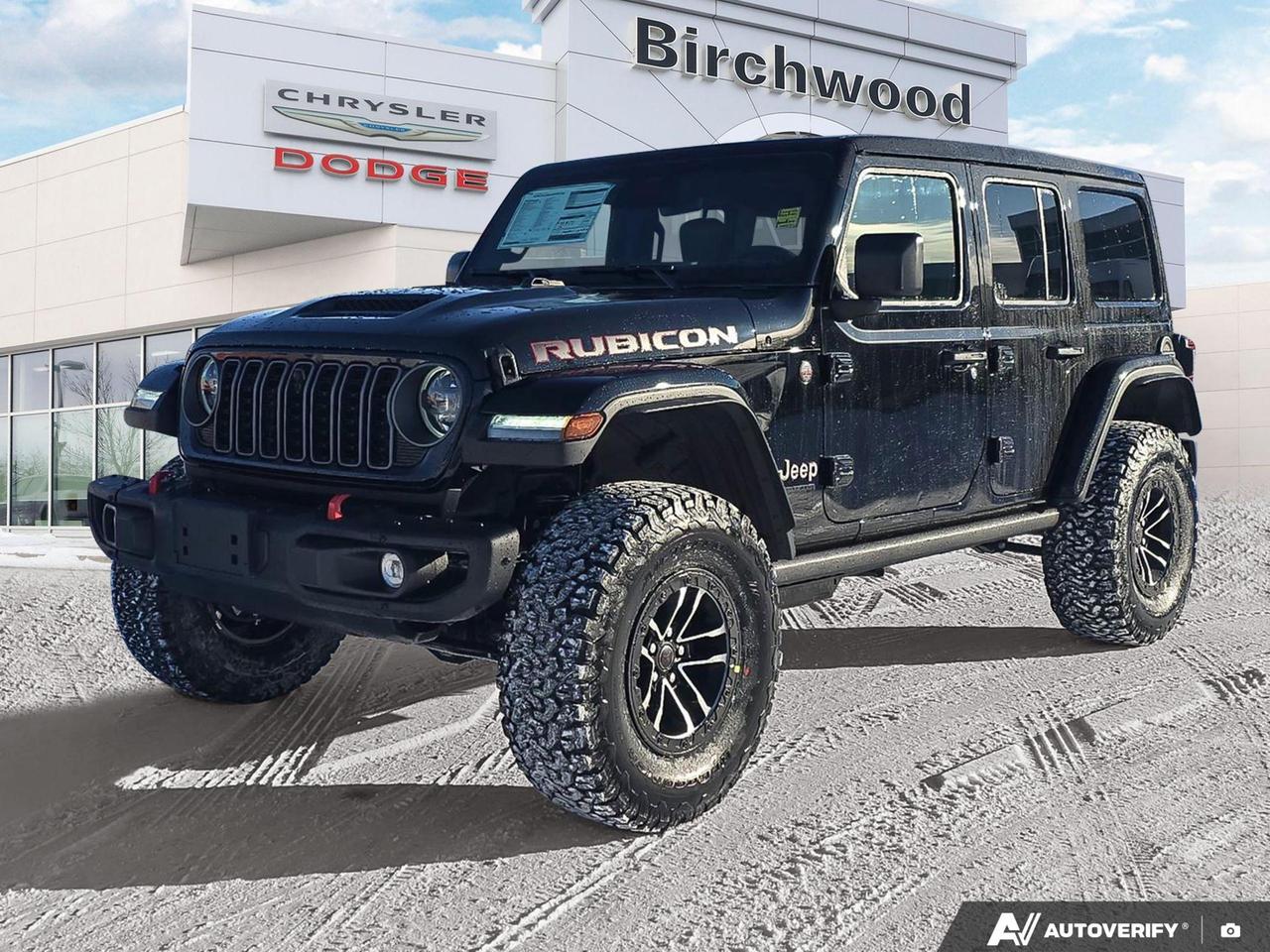 4:1 RockTrac heavyduty parttime 4WD system
Dana M210 wide heavyduty tube front axle
Dana M220 wide full floating rear axle
ELocker rear axle
ELocker front axle
Electronic front disconnect sway bar
Electronic Stability Control
Hill Start Assist
4 and 7 pin wiring harness
Offroad plus mode
Supplemental front seatmounted side air bags
Supplemental side air bags
Advanced multistage front air bags
Automatic headlamps
Enhanced adaptive cruise control
FullSpeed Forward Collision Warning Plus
Experience the ultimate off-road adventure with the all-new 2026 Jeep Wrangler Rubicon X! This cutting-edge SUV combines rugged capability with modern luxury, perfect for thrill-seekers and outdoor enthusiasts alike.

Key Features:
- Powerful 3.6L Pentastar VVT V6 engine with ESS technology
- Advanced 4-Wheel Drive system with selectable locking differentials
- Innovative Sky 1-Touch Power Top for open-air driving
- 12.3 Uconnect 5 Nav display with voice activation
- Enhanced Adaptive Cruise Control for stress-free highway driving
- 4G LTE Wi-Fi Hot Spot for constant connectivity
- Trailer Tow & HD Electrical Group for enhanced versatility

Dont miss your chance to own this incredible Jeep Wrangler Rubicon X. Reserve yours today, start the purchase process online, or contact us for any questions. Ready for a test drive? Book an appointment and experience the thrill firsthand!
Birchwood Chrysler Dodge is your choice for New Chrysler, Dodge, Jeep, RAM vehicles in Winnipeg. 
 
With us, Experience is Everything. Complete as much or as little of your purchase online as you like. All pricing you see is what you pay. No hidden fees. All new vehicle special offers and discounts are already calculated in the pricing. On our website you can choose payment options and terms knowing these are transparent and accurate.

Start your purchase online to build your exact pricing to your specifics like how much money down, vehicle trade and any accessories or added optional protection that suits your needs.

Any questions let us know by calling (204) 774-4444, wed love to send you a video to clarify any questions about a vehicle!

Visit us in store at 90-3965 Portage Ave in the Birchwood Autopark.

Dealer permit #5686
Dealer permit #5686