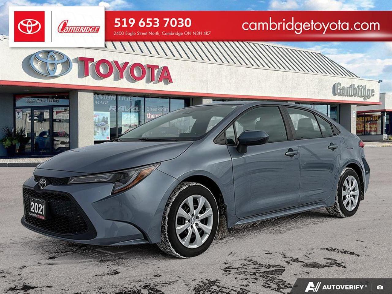 <h2 style=font-style:italic;><span style=font-size:14px><span style=font-family:Verdana,Geneva,sans-serif>Efficient and Reliable, this 2021 Toyota Corolla LE is powered by a 1.8L 4-cylinder engine with a CVT transmission. Finished in a blue with grey interior, it delivers comfortable everyday driving and proven Toyota reliability. A smart choice for commuting or daily use. Come in and check it out!</span></span></h2>