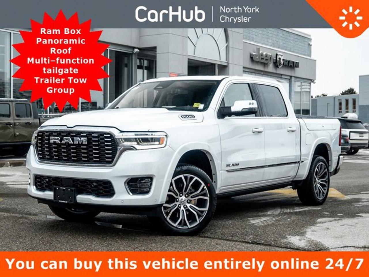 This Ram 1500 boasts a Twin Turbo Premium Unleaded I-6 3.0 L/183 engine powering this Automatic transmission. ENGINE: 3.0L I6 HO TWIN TURBO W/ESS (STD), Wireless Phone Connectivity, Wheels: 22 x 9 Painted/Polished Aluminum.

This Ram 1500 Comes Equipped with These Options 
Voice Recorder, Valet Function, Trip Computer, Transmission: 8-Speed Automatic, Transmission w/Driver Selectable Mode, Trailer Wiring Harness, Tires: 285/45R22XL BSW All Season, Tire Specific Low Tire Pressure Warning, Tailgate/Rear Door Lock Included w/Power Door Locks, Surround View Back-Up Camera.

Drive Happy with CarHub

*** All-inclusive, upfront prices -- no haggling, negotiations, pressure, or games

*** Purchase or lease a vehicle and receive a $1000 CarHub Rewards card for service.

*** All available manufacturer rebates have been applied and included in our new vehicle sale price

*** Purchase this vehicle fully online on CarHub websites

 

Transparency Statement
Online prices and payments are for finance purchases -- please note there is a $850 finance/lease fee. Cash purchases for used vehicles have a $2,350 surcharge (the finance price + $2,350), however cash purchases for new vehicles only have tax and licensing extra -- no surcharge. NEW vehicles priced at over $100,000 including add-ons or accessories are subject to the additional federal luxury tax. While every effort is taken to avoid errors, technical or human error can occur, so please confirm vehicle features, options, materials, and other specs with your CarHub representative. This can easily be done by calling us or by visiting us at the dealership. CarHub used vehicles come standard with 1 key. If we receive more than one key from the previous owner, we include them with the vehicle. Additional keys may be purchased at the time of sale. Ask your Product Advisor for more details. Payments are only estimates derived from a standard term/rate on approved credit. Terms, rates and payments may vary. Prices, rates and payments are subject to change without notice. Please see our website for more details.