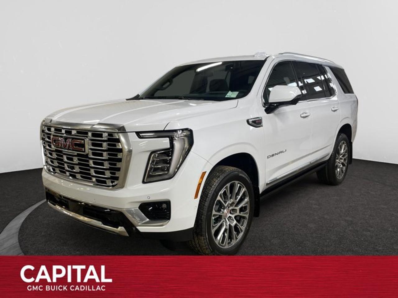 DEAL PENDINGThis 2026 GMC Yukon in Glacier White Tricoat is equipped with 4WD and Gas V8 6.2L/ engine.The GMC Yukon is designed with power and purpose. Bold exterior styling cues and refined details give it an unmistakable presence on the road. From its three-dimensional grille, advanced lighting and stylish wheels to its active grille shutters, rainsense front wipers and hidden rear wiper, youll find innovative features both inside and out. With seating for up to nine, premium materials and inspiring capability, this SUV offers a perfect blend of craftsmanship, comfort and functionality. The interior features optional heated and ventilated seats, heated steering wheel, a quiet cabin, keyless open and start and climate controls. Not to mention the innovative seating and storage, from third-row power fold flat seats and second-row power-release fold and tumble seats to a large center console, articulating screen with hidden storage and 1113 L /39.3 cu. ft. (XL model; Yukon 433 L /15.3 cu. ft.) of cargo space behind the third row. The Yukon comes with 5.3L V-8 EcoTec3 Engine, can tow up to 3856 KG (8500 LB.) And to deliver a refined, solid and smooth drive, youll find hydraulic mounts, improved handling and automatic locking rear differential. Technology and infotainment innovations let you stay conveniently connected and in control, with features like multiple USB ports and an 8-inch infotainment system with available navigation. Not to mention a customizable driver information center, rear vision camera, rear seat reminder and access to the myGMC app. This SUV is equipped with an array of available advanced safety features to help prepare you for the unexpected, including available forward collision alert, low speed forward automatic braking, front and rear park assist, and much more.Key features of the Yukon Denali include: 6.2L EcoTec3 V8 engine with 420 hp and 460lb.-ft of torque, 10-speed automatic transmission, Premium Denali styling, Magnetic Ride Control, Available power-retractable assist steps with perimeter lighting, HID Headlamps with LED signature daytime running lamps, Heated and ventilated 12-way power-adjustable driver and front-passenger bucket seats, Heated second-row bucket seats, Leather-wrapped heated steering wheel, 8 customizable driver display and multi-color Head-Up Display, Bose CenterPoint Premium Audio System, Bose Active Noise Cancellation, and Available 22 wheels.Check out this vehicles pictures, features, options and specs, and let us know if you have any questions. Helping find the perfect vehicle FOR YOU is our only priority.P.S...Sometimes texting is easier. Text (or call) 306-801-9090 for fast answers at your fingertips!Dealer License #914248Disclaimer: All prices are plus taxes & fees. See dealer for Details. Dealer Permit # 914248 See dealer for Details.