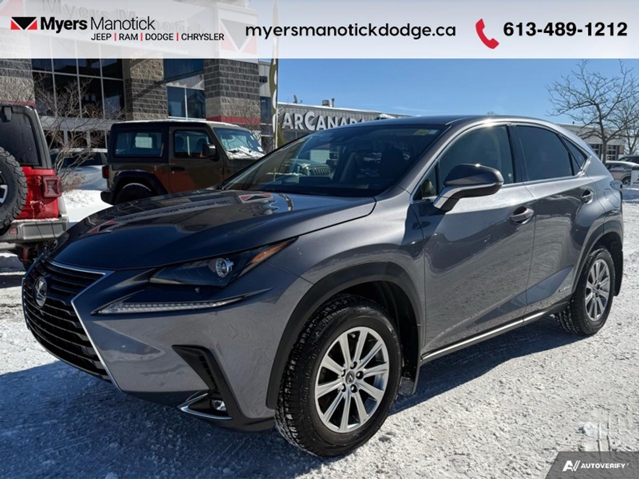<b>Low Mileage, Hybrid, ,  Heated Seats,  Navigation,  and more!<br> <br></b><br>   Compare at $36730 - Our Price is just $35660! <br> <br>This Lexus NX has aggressive styling and a roomy, comfortable cabin. This 2020 Lexus NX is fresh on our lot in Manotick. <br> <br>The Lexus NX is a bold, expertly crafted take on the luxury compact SUV. The brilliant engineering of the NX gives it a satisfying blend of performance and fuel efficiency. One look is all it takes to understand that Lexus NX is a different kind of luxury SUV. From its diamond-shaped exterior to the supple layers of leather that cloak the interior, this 2020 Lexus NX brings seemingly incompatible concepts and elements into a harmonious whole. This low mileage SUV has just 37,568 km. Its Grey in colour. It has an Automatic transmission and is powered by a 194HP 2.5L 4 Cylinder Engine. <br> <br> Our NXs trim level is 300h. This NX 300h combines an eco-friendly hybrid drivetrain with some amazing features like Scout GPS Navigation, Apple CarPlay, 8 inch display with touchpad controls, Bluetooth, Enform app suite with traffic and weather, and USB inputs for connectivity and infotainment. Convenience and safety is covered, thanks to heated NuLuxe synthetic leather seats, a pre-collision system, adaptive cruise control, lane departure alert with steering assist, leather wrapped steering wheel with audio and cruise controls, paddle shifters, and dual zone automatic climate control. Additional features include Enform Safety Connect with post collision SOS and roadside assistance, heated power side mirrors with turn signals, rearview camera, auto dimming rearview mirror, smart key with push button start, and LED lighting with fog lamps and automatic high beams. This vehicle has been upgraded with the following features: Hybrid, Moonroof, Heated Seats, Navigation, Power Liftgate, Adaptive Cruise Control, Lane Keep Assist.<br> <br>To apply right now for financing use this link: <a href=https://CreditOnline.dealertrack.ca/Web/Default.aspx?Token=3206df1a-492e-4453-9f18-918b5245c510&Lang=en target=_blank>https://CreditOnline.dealertrack.ca/Web/Default.aspx?Token=3206df1a-492e-4453-9f18-918b5245c510&Lang=en</a><br><br> <br/><br> Buy this vehicle now for the lowest weekly payment of <b>$136.27</b> with $0 down for 84 months @ 9.99% APR O.A.C. ( Plus applicable taxes -  and licensing fees   ).  See dealer for details. <br> <br>If youre looking for a Dodge, Ram, Jeep, and Chrysler dealership in Ottawa that always goes above and beyond for you, visit Myers Manotick Dodge today! Were more than just great cars. We provide the kind of world-class Dodge service experience near Kanata that will make you a Myers customer for life. And with fabulous perks like extended service hours, our 30-day tire price guarantee, the Myers No Charge Engine/Transmission for Life program, and complimentary shuttle service, its no wonder were a top choice for drivers everywhere. Get more with Myers! <br>*LIFETIME ENGINE TRANSMISSION WARRANTY NOT AVAILABLE ON VEHICLES WITH KMS EXCEEDING 140,000KM, VEHICLES 8 YEARS & OLDER, OR HIGHLINE BRAND VEHICLE(eg. BMW, INFINITI. CADILLAC, LEXUS...)<br> Come by and check out our fleet of 20+ used cars and trucks and 60+ new cars and trucks for sale in Manotick.  o~o