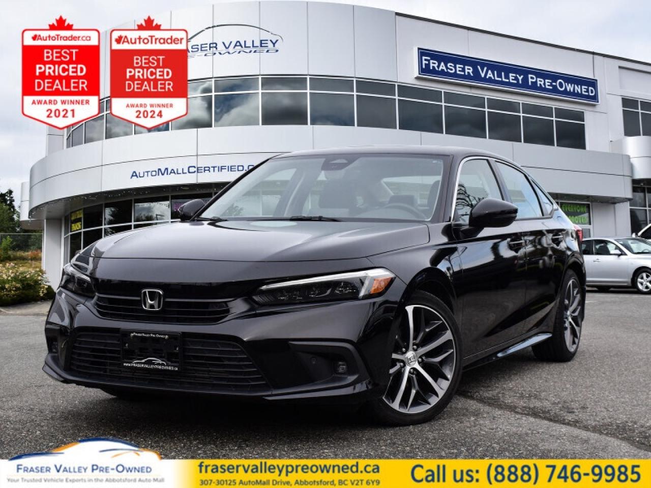 Low Mileage!
 
 Spice up your daily commute with this zesty and stylish 2023 Honda Civic. This 2023 Honda Civic Sedan is for sale today in Abbotsford. 
 
This 2023 Honda Civic Sedan is an elegant, sporty and sophisticated vehicle worthy of your attention, with an upscale appearance, new features, and a refined cabin design. Updated tech features, premium interior build materials, unrivaled cargo space and practicality help this amazing vehicle shine in this competitive segment. No matter the task at hand, this Honda Civic Sedan is up for anything. This low mileage sedan has just 27,535 km. Its nice in colour and is completely accident free based on the CARFAX Report. It has a CVT transmission and is powered by a 180HP 1.5L 4 Cylinder Engine. 
 
 Our Civic Sedans trim level is Touring. This Touring trim adds leather trimmed seats, Bose premium audio, rear cross traffic monitoring, low speed braking control, fog lamps, rain sensing wipers, a larger driver display, assisted opening deck lid, wireless charging, connectivity, navigation, wi-fi, a sunroof, heated leather steering wheel, and more USB ports. Also standard include collision mitigation, lane keep assist, road departure mitigation, traffic sign recognition, adaptive cruise with low speed follow, blind spot monitoring, and traffic jam assist. Other amazing tech features come in the infotainment system, like Android Auto, Apple CarPlay, touchscreen, Bluetooth, and Siri Eyes Free. Other great features include heated seats, driver information center, proximity keys, remote start, and LED lighting with automatic high beams.
 
To apply right now for financing use this link: https://www.fraservalleypreowned.ca/abbotsford-car-loan-application-british-columbia
 
 

| Our Quality Guarantee: We maintain the highest standard of quality that is required for a Pre-Owned Dealership to operate in an Auto Mall. We provide an independent 360-degree inspection report through licensed 3rd Party mechanic shops. Thus, our customers can rest assured each vehicle will be a reliable, and responsible purchase.  |  Purchase Disclaimer: Your selected vehicle may have a differing finance and cash prices. When viewing our vehicles on third party  marketplaces, please click over to our website to verify the correct price for the vehicle. The Sale Price on third party websites will always reflect the Finance Price of our vehicles. If you are making a Cash Purchase, please refer to our website for the Cash Price of the vehicle.  | All prices are subject to and do not include, a $995 Finance Fee, a $995 Document Fee, and a $150 GPS Lot Security fee.   These fees as well as taxes, are included in all listed listed payment quotes. Please speak with Dealer for full details and exact numbers.  o~o